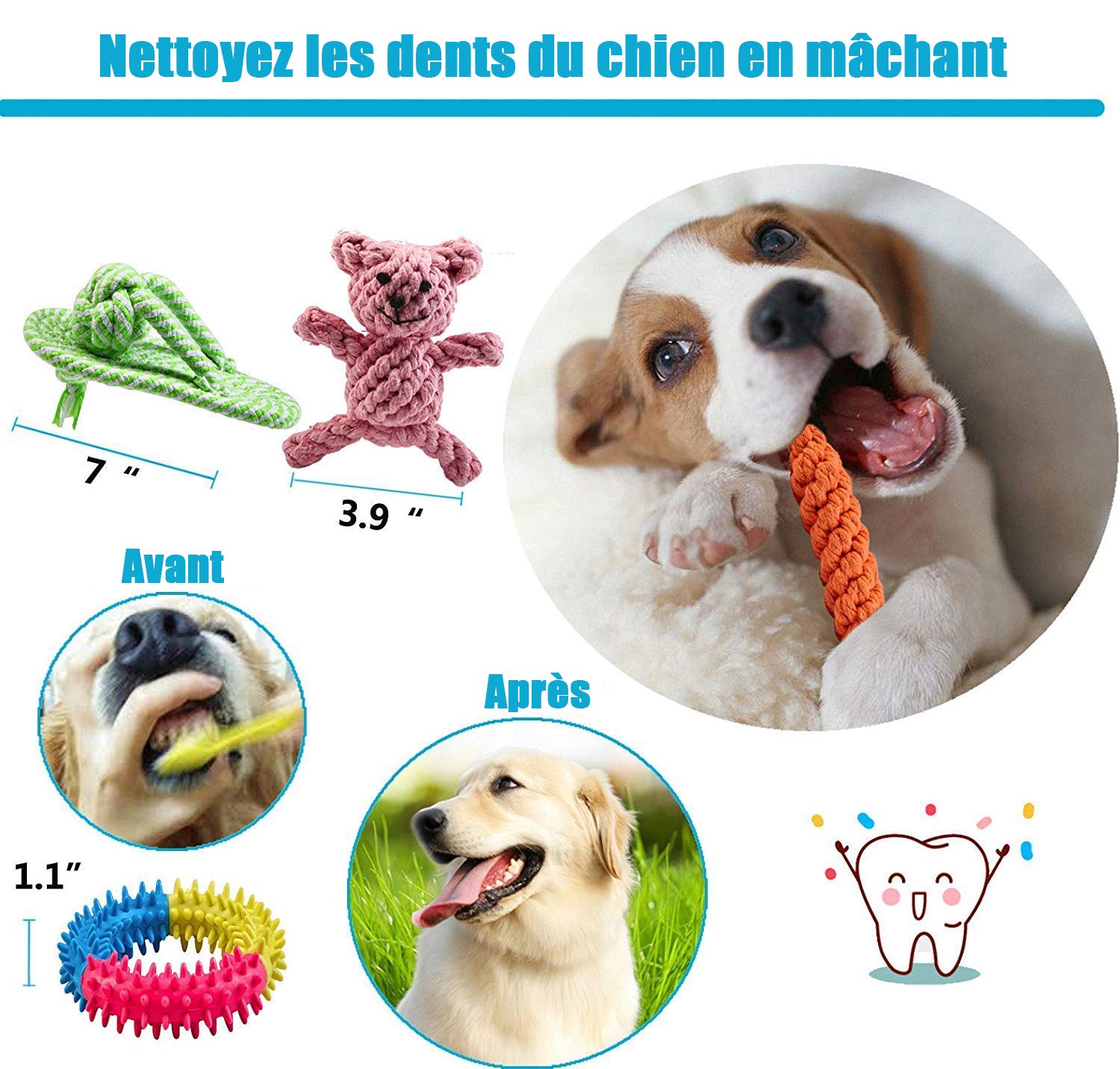 **FONPOO Durable Dog Chew Toys for Small & Medium Dogs - 10-Piece Rope Toy Set for Anxiety Relief & Boredom Prevention - Perfect for Training, Playtime & Birthday Gifts (Blue)**    *Use Cases: Great for interactive play, teething puppies, indoor/outdoor fetch, and keeping dogs entertained during alone time.*