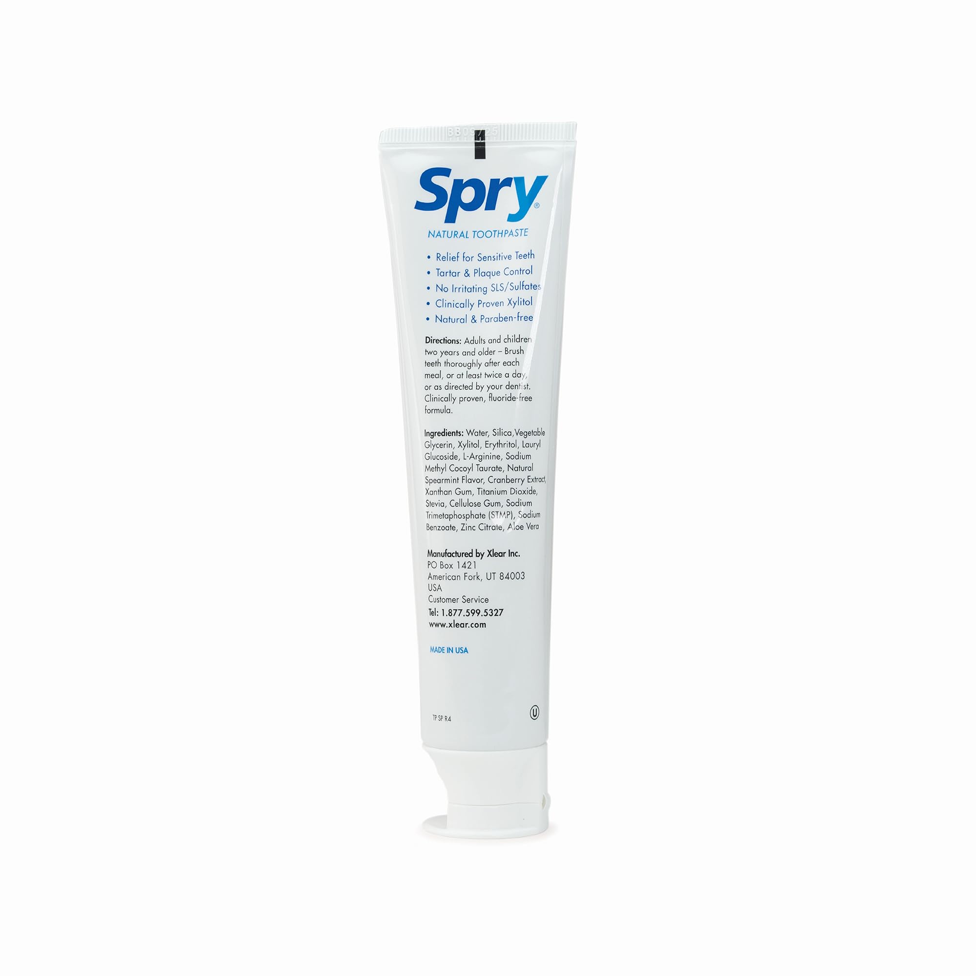Spry Xylitol Toothpaste 5oz - Fluoride-Free Natural Toothpaste for Adults & Kids, Teeth Whitening & Breath Freshening with Spearmint Flavor (Pack of 3) | Ideal for Daily Oral Care, Whitening & Fresh Breath at Home or Travel