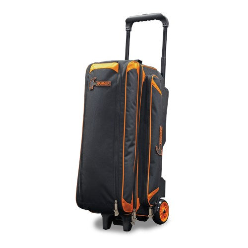 Premium Triple Roller Bowling Bag - Heavy Duty Black/Orange Design for Easy Transport - Perfect for League Play, Tournaments & Practice Sessions