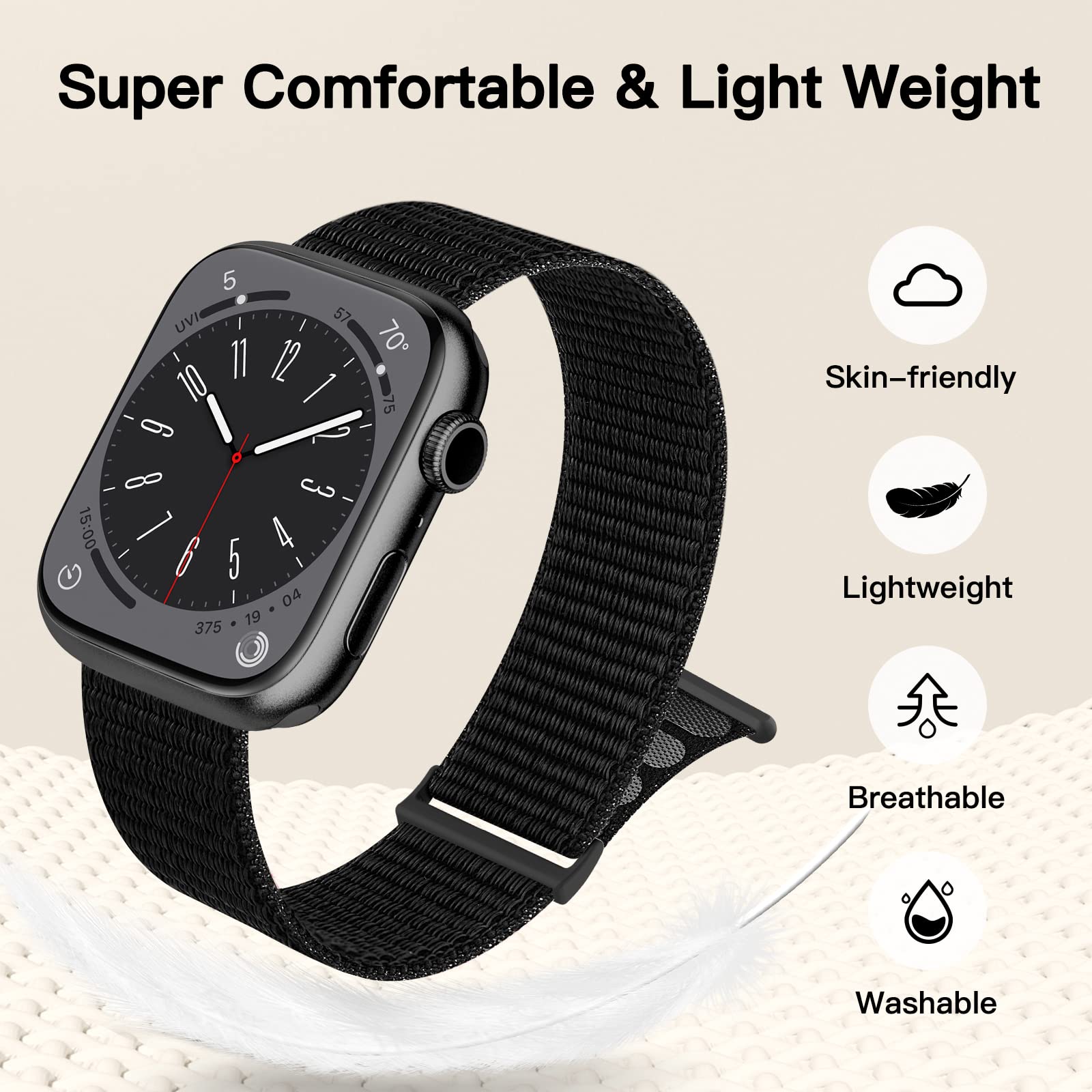 Yoohoo Upgraded Soft Nylon Replacement Watch Band Compatible with Apple Watch 38mm 40mm 41mm 42mm (Series 10/9/8/7/6/5/4/3/2/1/SE) - Dark Olive Strap for Women & Men | Perfect for Workout, Running, Hiking & Daily Wear