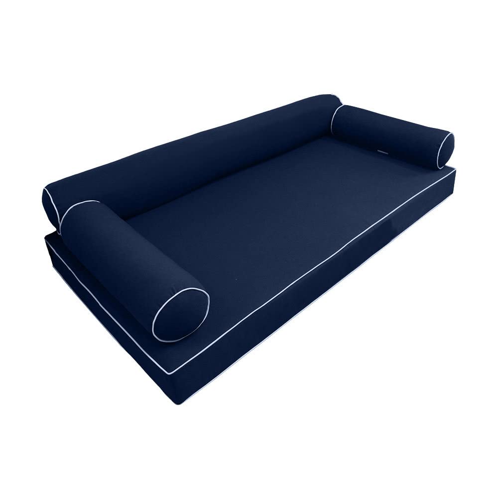 **Prolinemax Style6 4-Piece Crib Size Outdoor Daybed Set - Contrast Pipe Trim Mattress, Bolster Pillow & Fitted Sheet Slipcover (AD101) - Perfect for Patio, Poolside & Garden Relaxation**