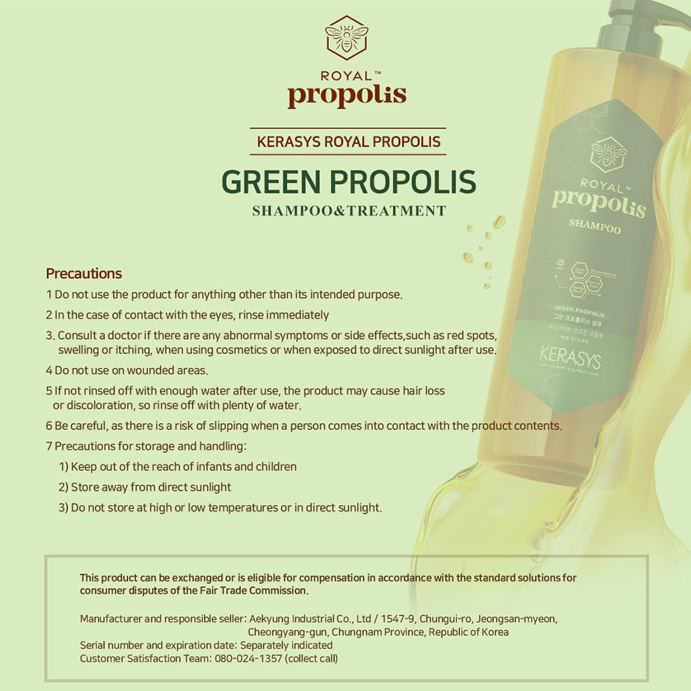 Kerasys Propolis Royal Jelly Shampoo & Conditioner Set - Green Tea & Olive Oil Extract for Shiny, Healthy Hair - 33.8 fl oz / 1L - Deep Moisturizing Treatment for Dry, Damaged Hair - Perfect for Daily Hair Care Routine at Home or Salon