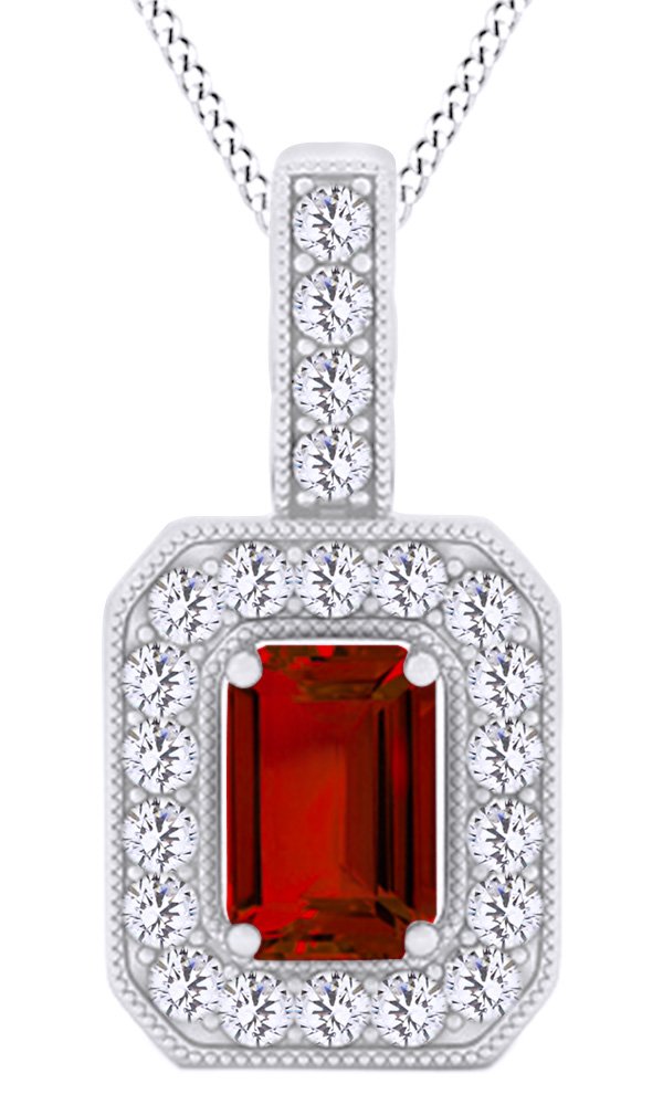 Affy Emerald Cut Cubic Zirconia Halo Pendant Necklace in 925 Sterling Silver - Elegant Jewelry Gift for Women, Perfect for Weddings, Anniversaries & Special Occasions