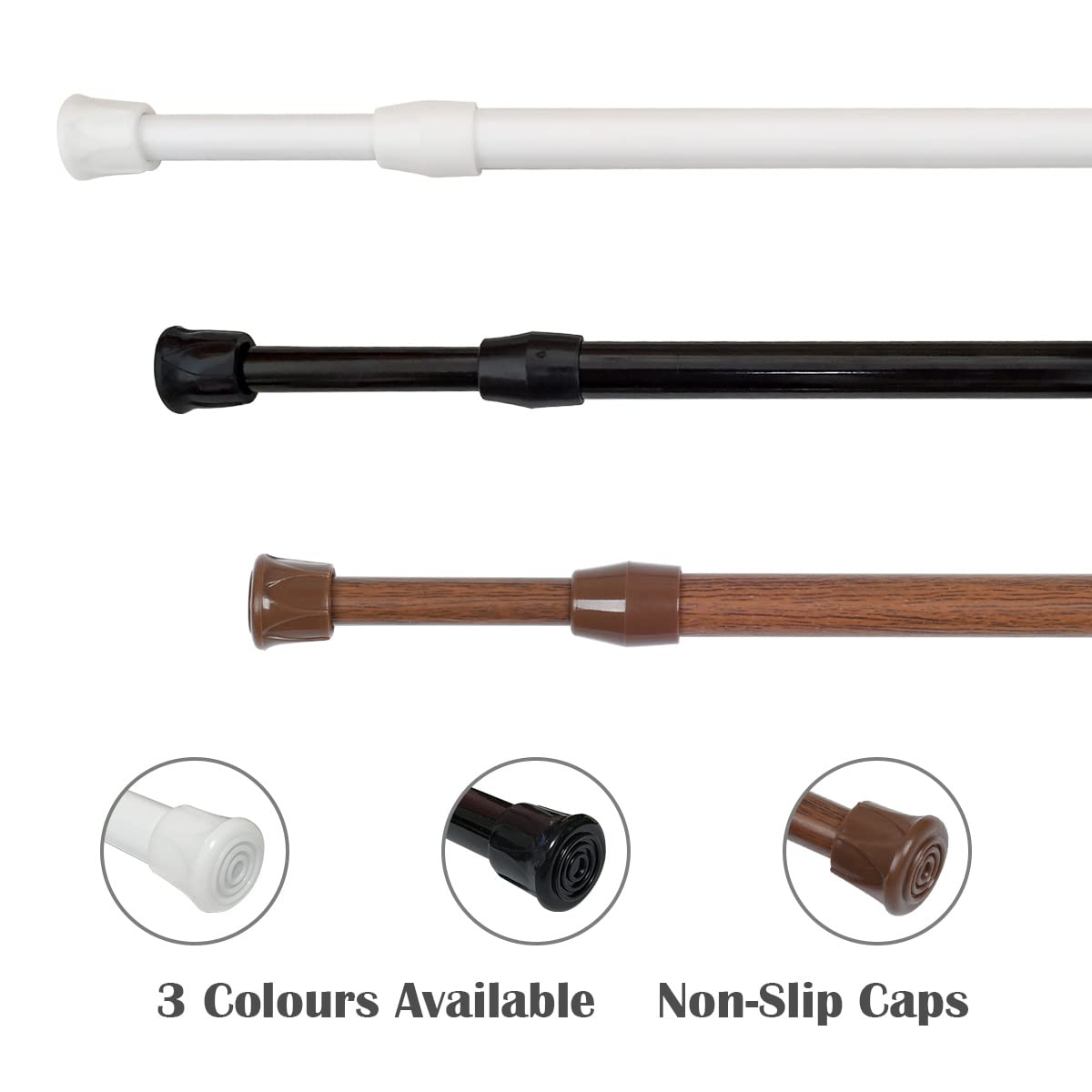 KXLIFE 2 Pack Small Spring Tension Curtain Rod 12-20 Inch, No Drill Tension Rod for Windows, Cupboards & Closets - Oak Finish | Perfect for Temporary Window Treatments, Bathroom Shelving & Space-Saving Storage Solutions
