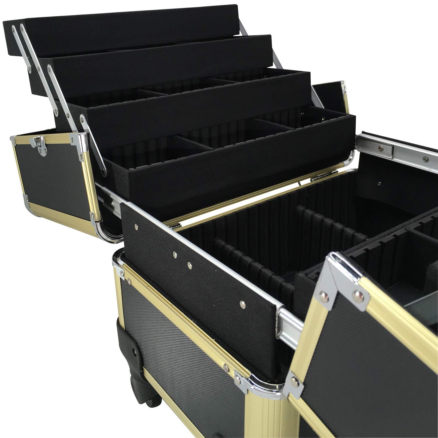 Gold Frame Black Panel Beauty Spinner Makeup Organizer - 15 Pound Capacity, Perfect for Vanity, Bathroom & Travel Cosmetic Storage