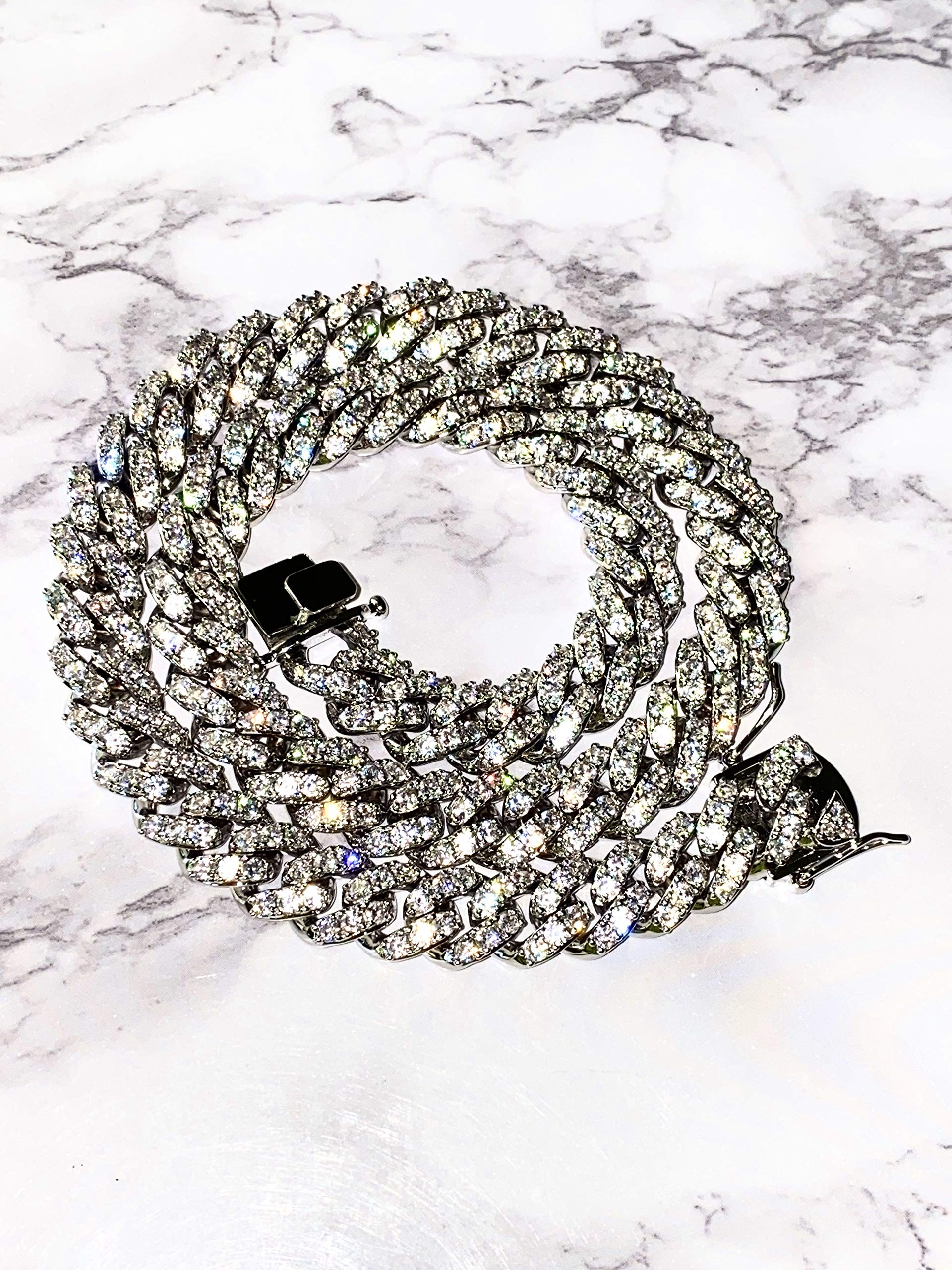 14K White Gold Plated Miami Cuban Chain Necklace - 12mm 20 Inch Iced Choker with Greek Medusa Head Pendant | Perfect for Men's & Women's Fashion, Night Out, Gift Giving & Jewelry Collection