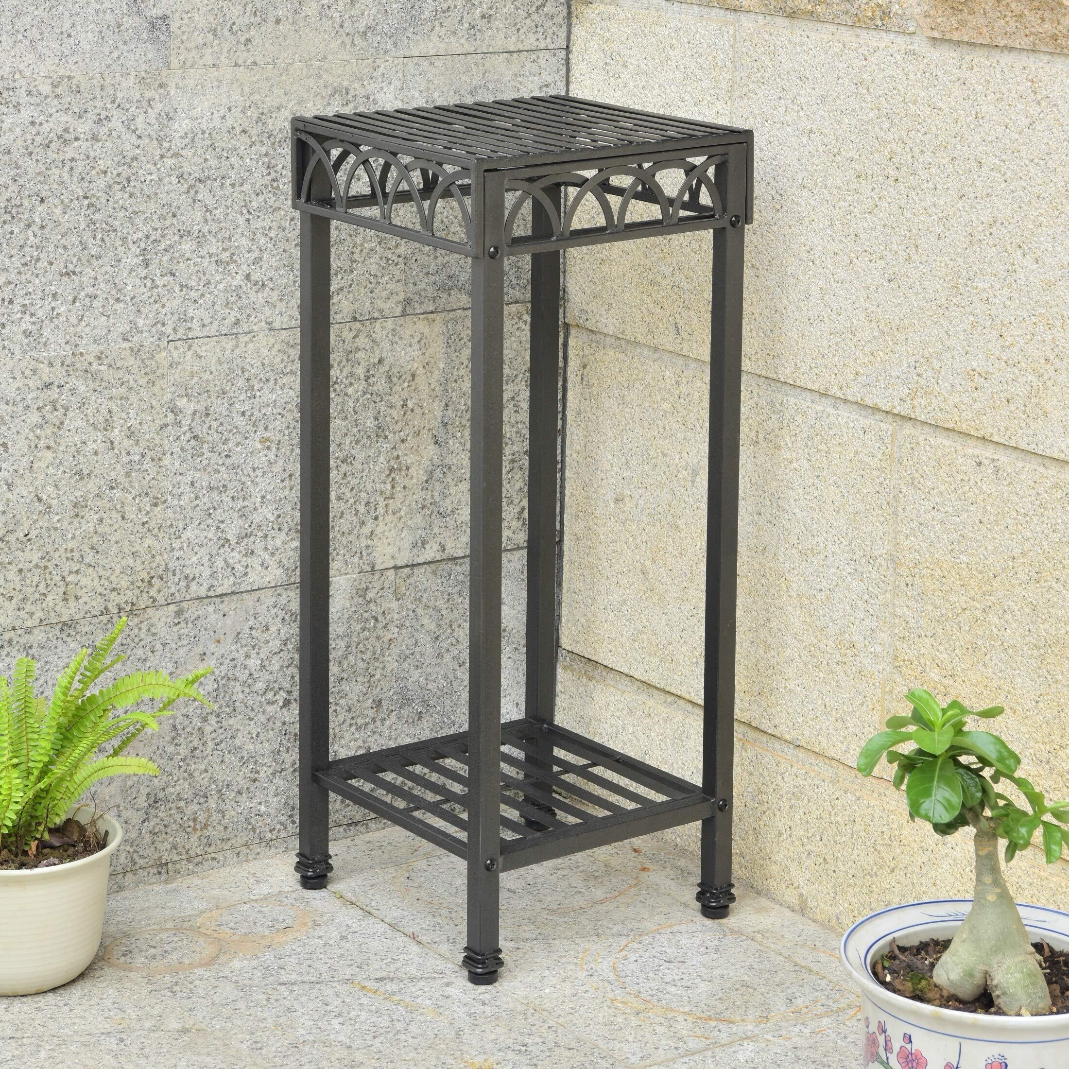 Segovia 2-Tier Iron Plant Stand for Indoor & Outdoor Use - Decorative Flower Pot Holder for Patio, Garden, Balcony & Home Decor