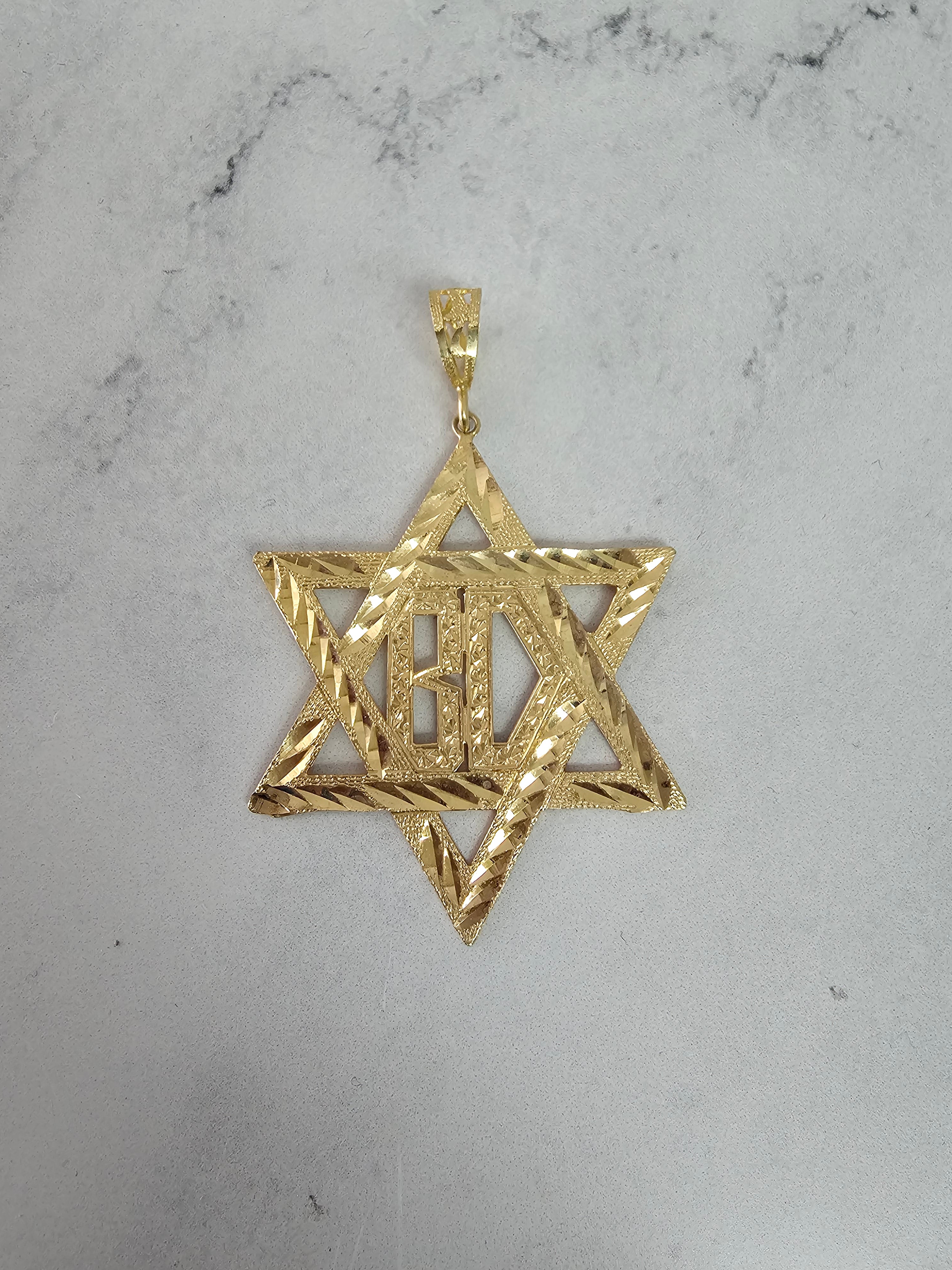 10K Yellow Gold Jewish Star Pendant with Diamond Cuts - Elegant Menorah Necklace for Hanukkah Gifts & Religious Jewelry Collection
