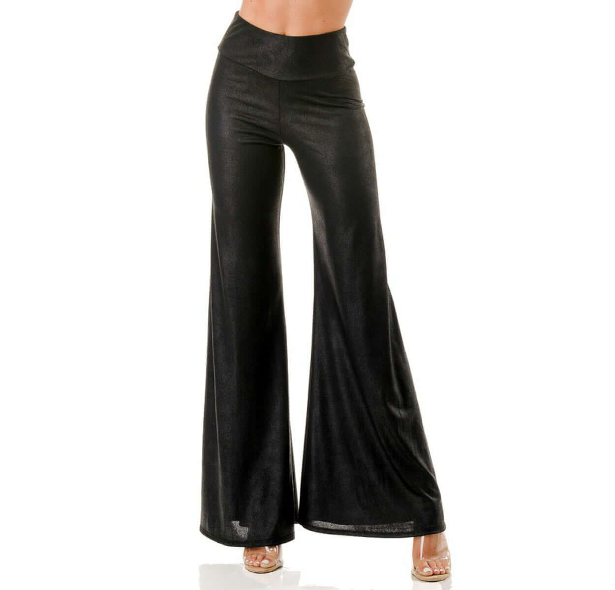 Premium Faux Leather Flare Pants - Women's High Waisted Stretch Vegan Leather Pants | Made in USA | Perfect for Casual Wear, Night Out & Office Outfits
