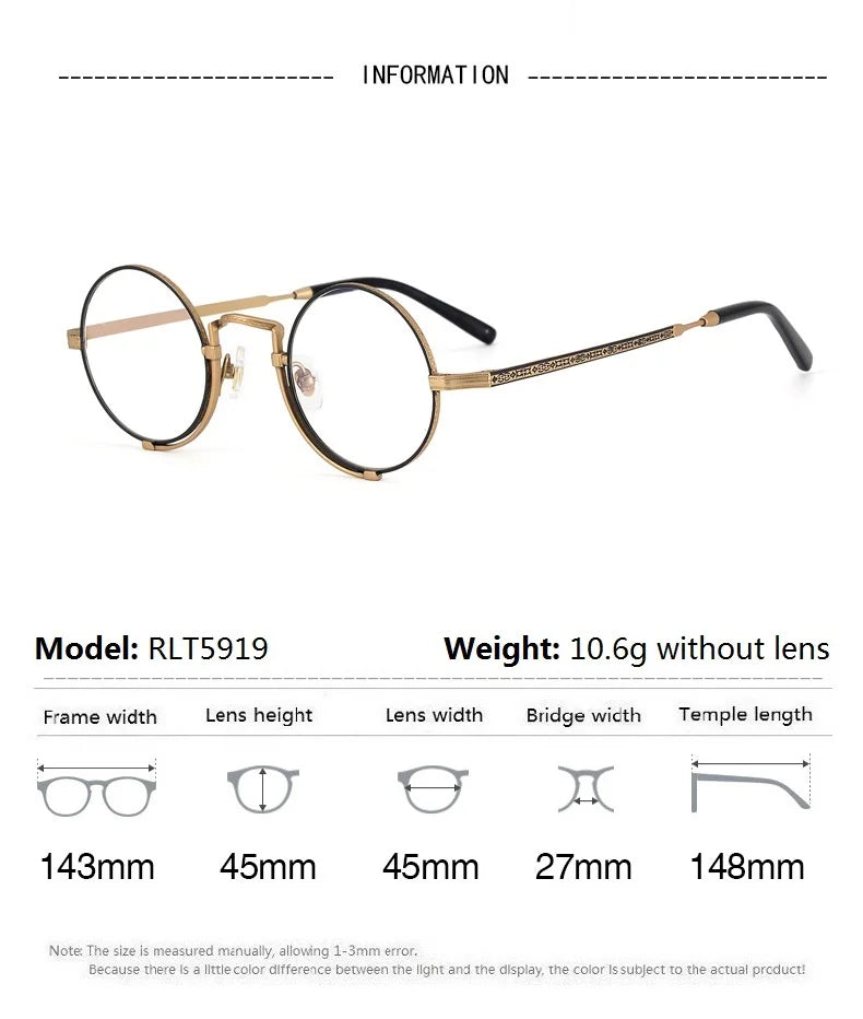 Aimee Unisex Full Rim Round Titanium Eyeglasses 5919 - Lightweight Durable Frame for Men & Women - Perfect for Reading, Work, and Everyday Wear