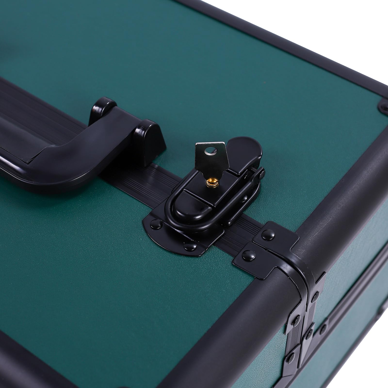 Karl Home 4-in-1 Makeup Train Case Rolling Cosmetic Trolley - Large Capacity Professional Beauty Organizer with 360° Swivel Wheels & Lock - Perfect for Traveling Hairstylists, Makeup Artists & Nail Tech Students (Dark Green) | Ideal for Salon Professionals, Beauty School & On-the-Go Makeup Storage