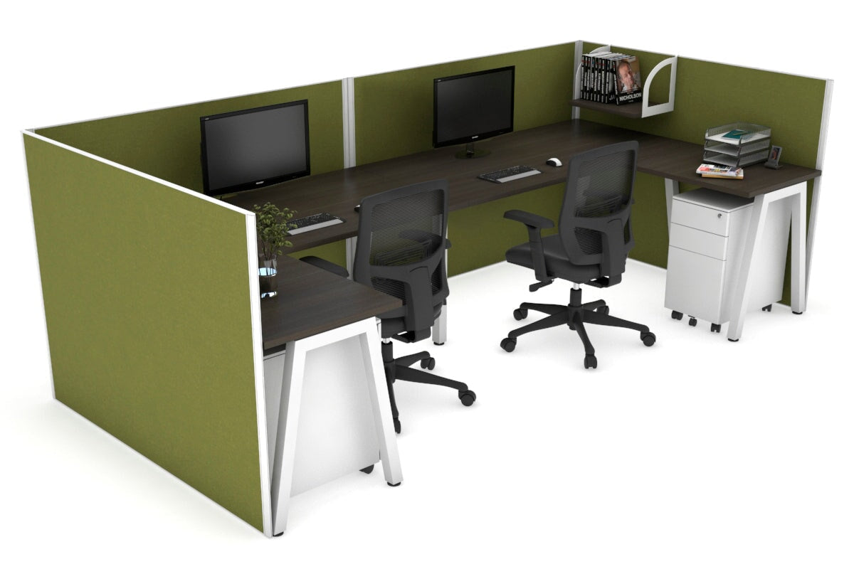 Quadro A Legs 2-Person Corner Workstation - U-Shaped White Frame Office Desk [1800L x 1800W with Cable Management] - Perfect for Collaborative Workspaces & Home Offices