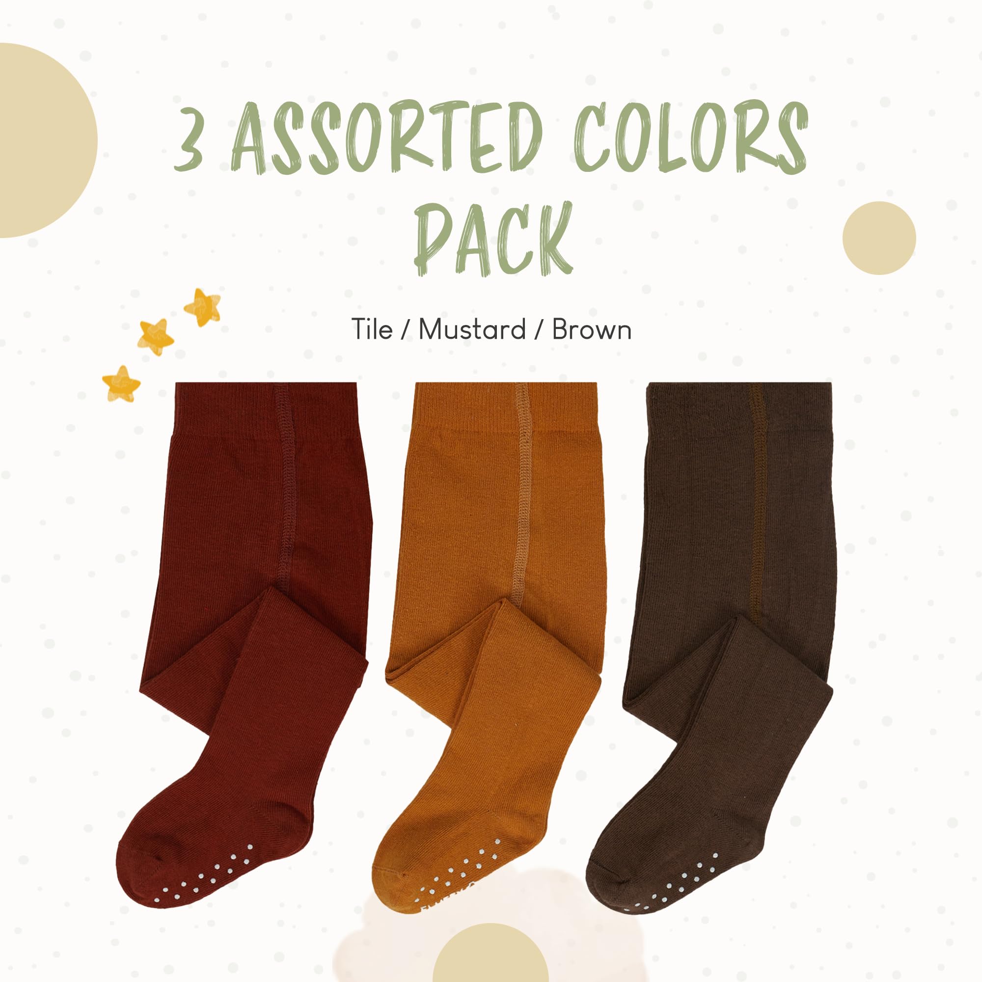 Unisex Baby Tights 3-Pack | Soft Cotton Thick Leggings with Anti-Slip Sole for Boys & Girls - Perfect for Playtime, Daycare & Winter Outfits