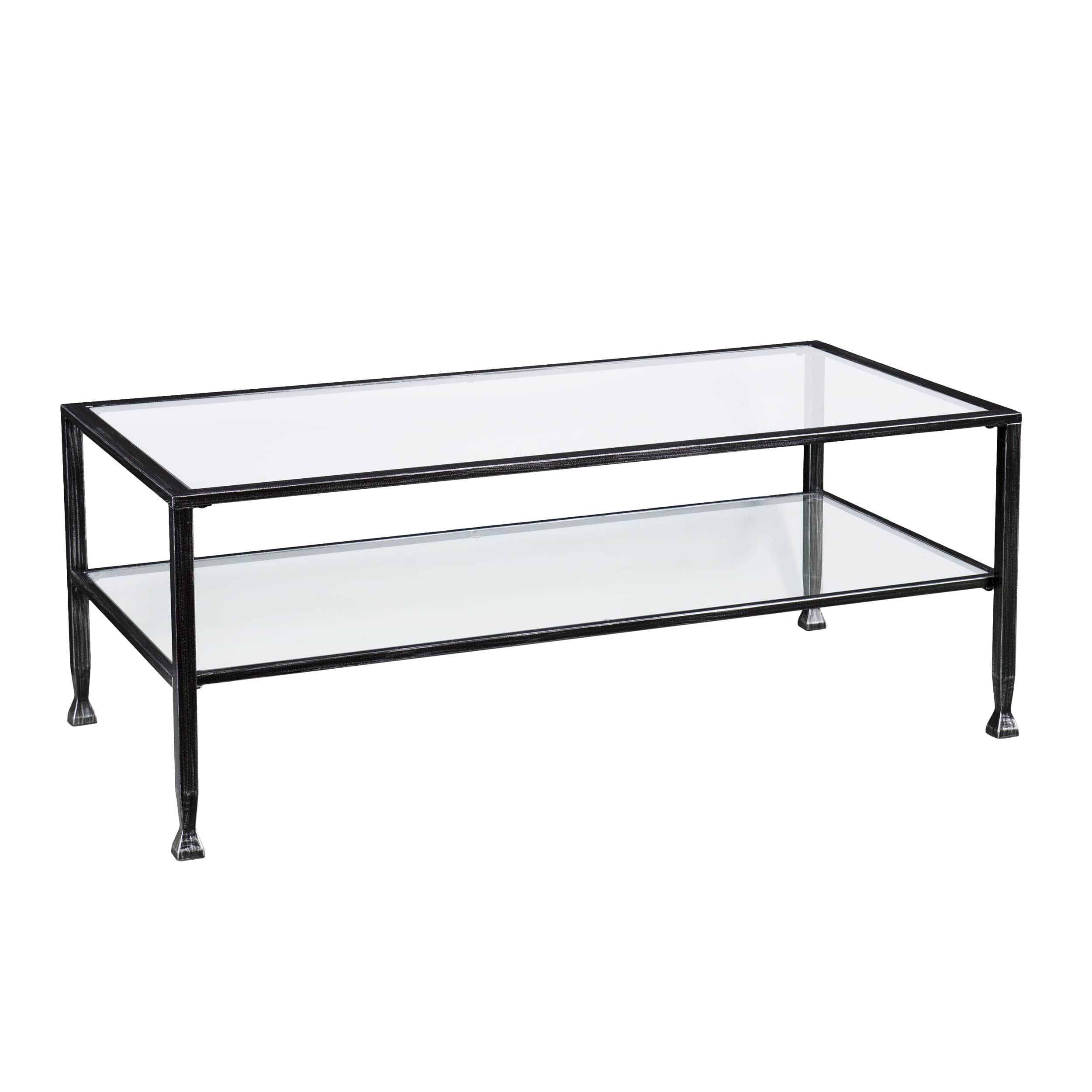SEI Furniture Jaymes Modern Metal & Glass 2-Tier Rectangular Coffee Table - Black/Silver Distressed Finish - Perfect for Living Room, Lounge & Small Spaces