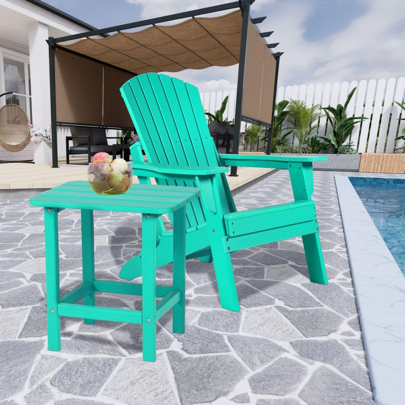 Aoodor 19'' Adirondack Side Table - Outdoor Rectangular HDPE End Table with Weatherproof & Low Maintenance Design - Perfect for Patio, Deck, Poolside & Garden Use in Aruba