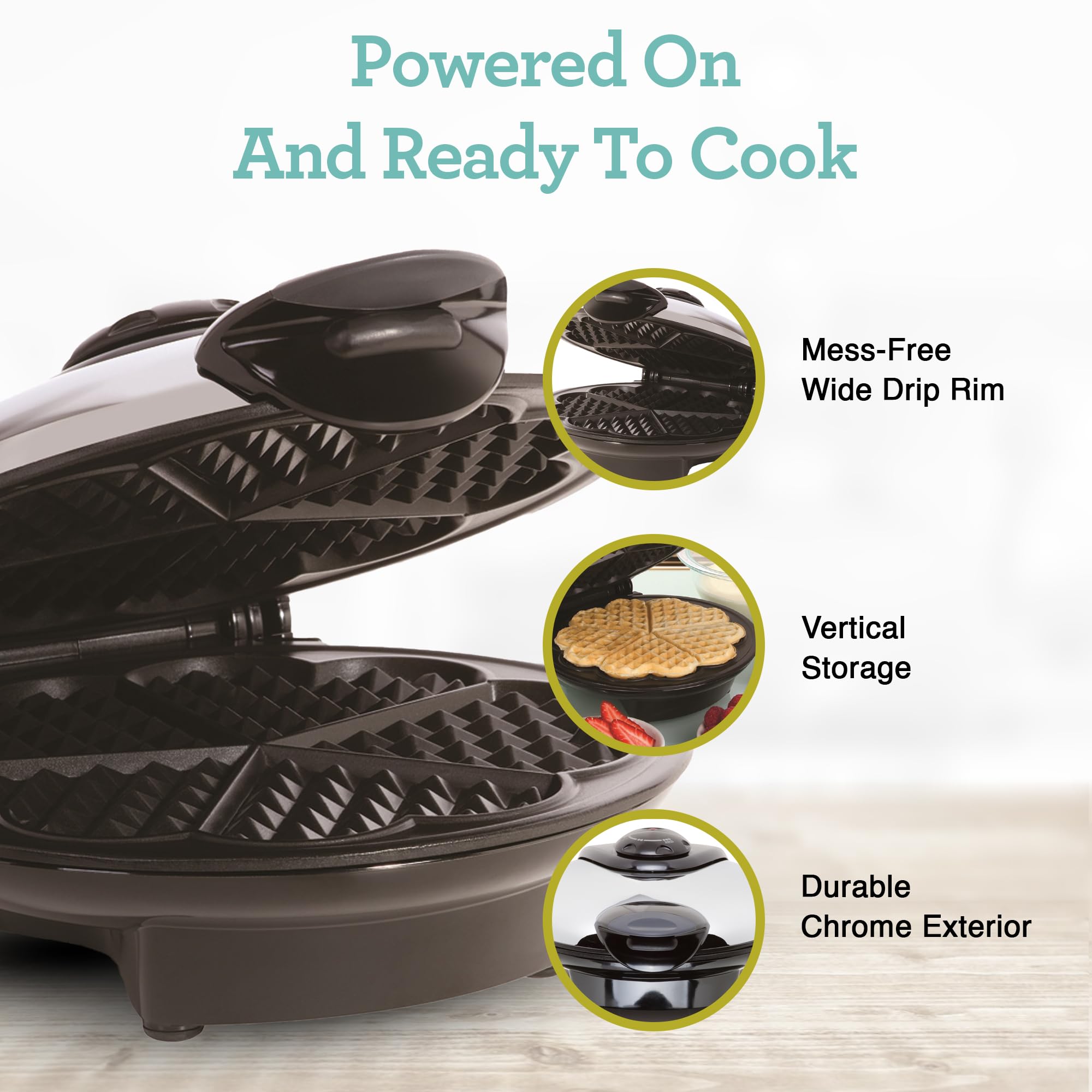 Euro Cuisine WM520 Heart Shaped Waffle Maker - 8-Inch Non-Stick Iron Waffle Maker with PTFE & PFOA Free Eco-Friendly Plates, Perfect for Valentine's Day, Anniversaries & Romantic Breakfasts in Bed