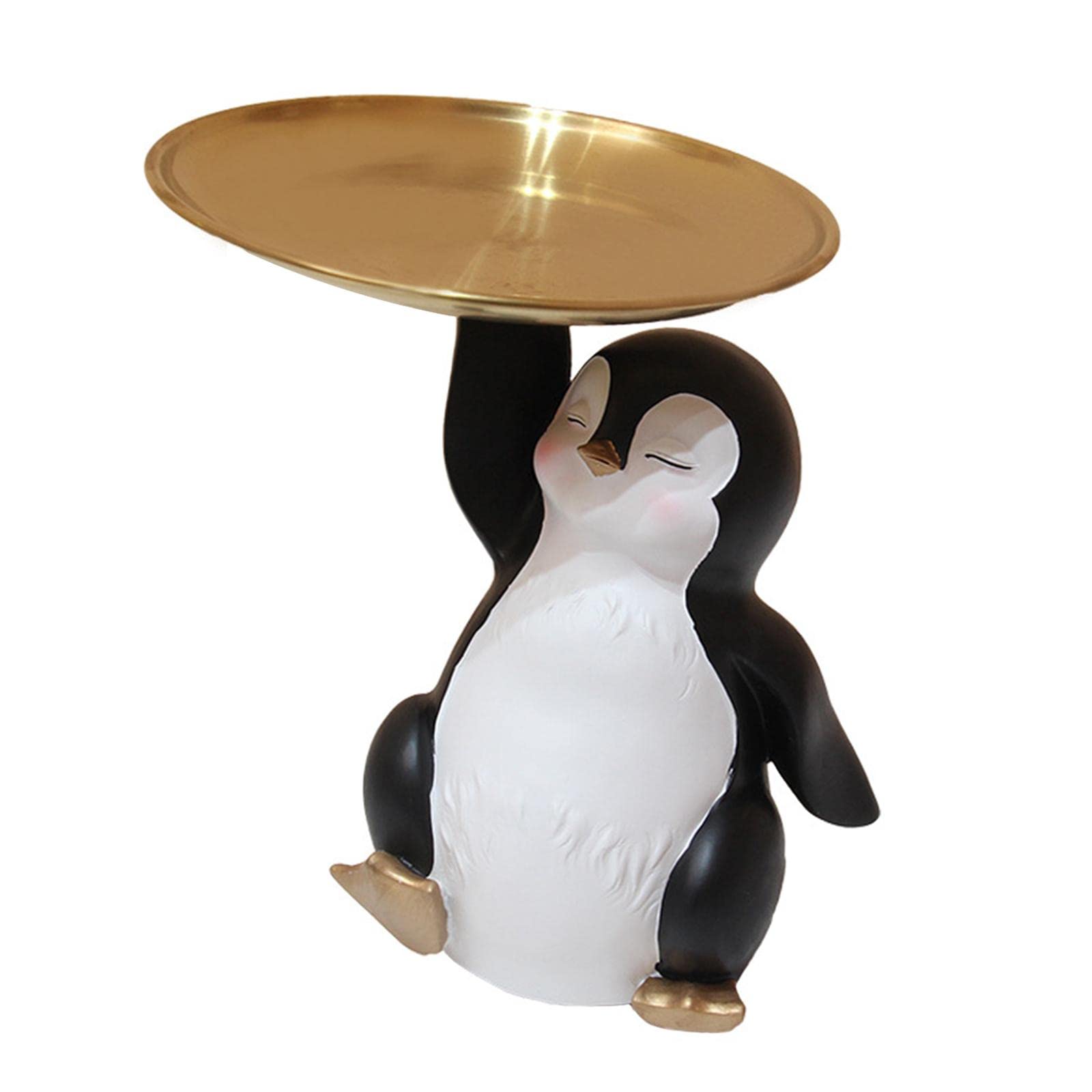 Modern Penguin Statue Key Holder - Unique Animal Sculpture Desktop Decor for Office, Shop, Jewelry & Watch Display - Perfect for Organizing Keys, Watches, Jewelry and Lipsticks (Plate Color) - Ideal for Home, Office and Retail Store Decorations