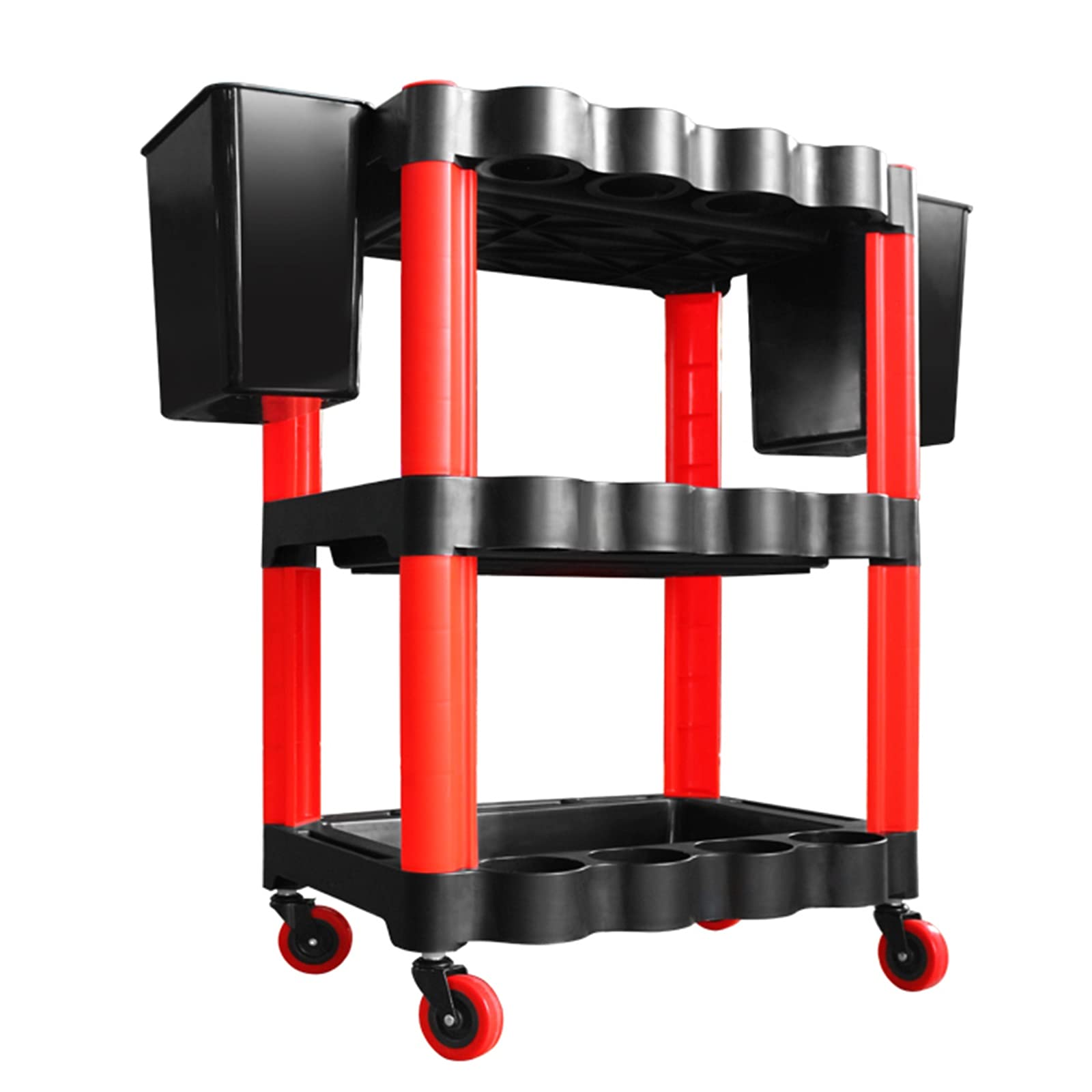 YXX Heavy Duty Utility Cart with Wheels & 2 Trash Cans - Mobile Rolling Tool Organizer for Garage, Car Detailing, DIY Home Projects | Perfect for Workshop Storage & Cleaning Supplies Organization