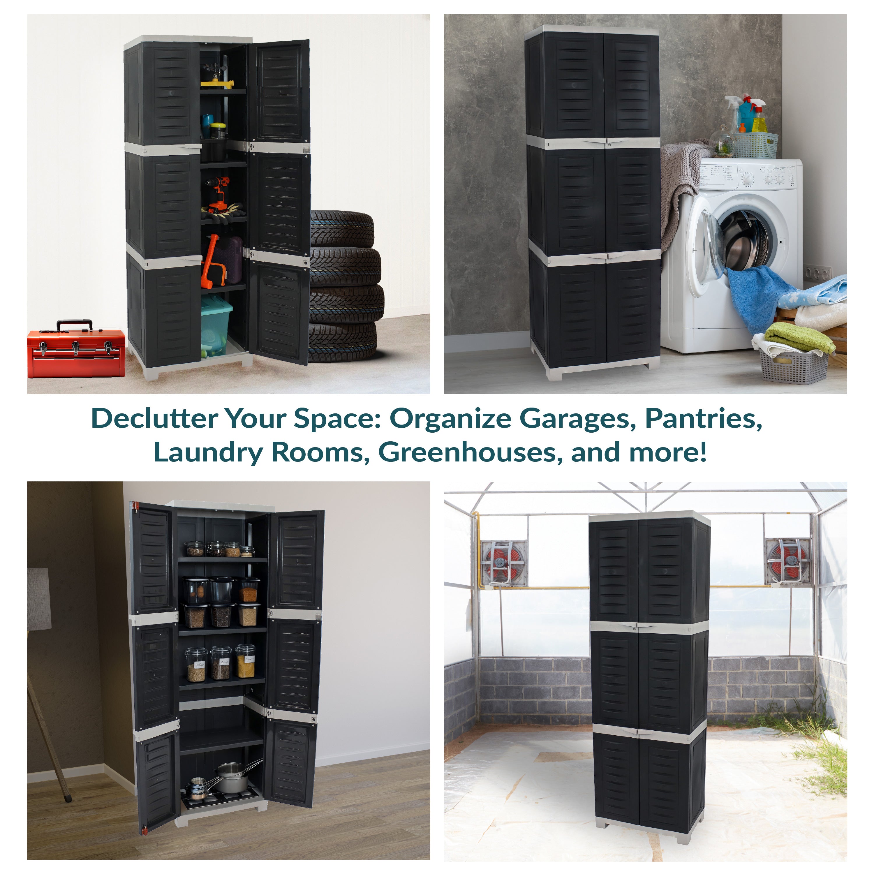Sunnydaze 4-Shelf Plastic Lockable Storage Cabinet - 72 Inch Heavy Duty Utility Organizer for Garage, Shed, or Outdoor Storage | Weather-Resistant & Secure Shelving Unit