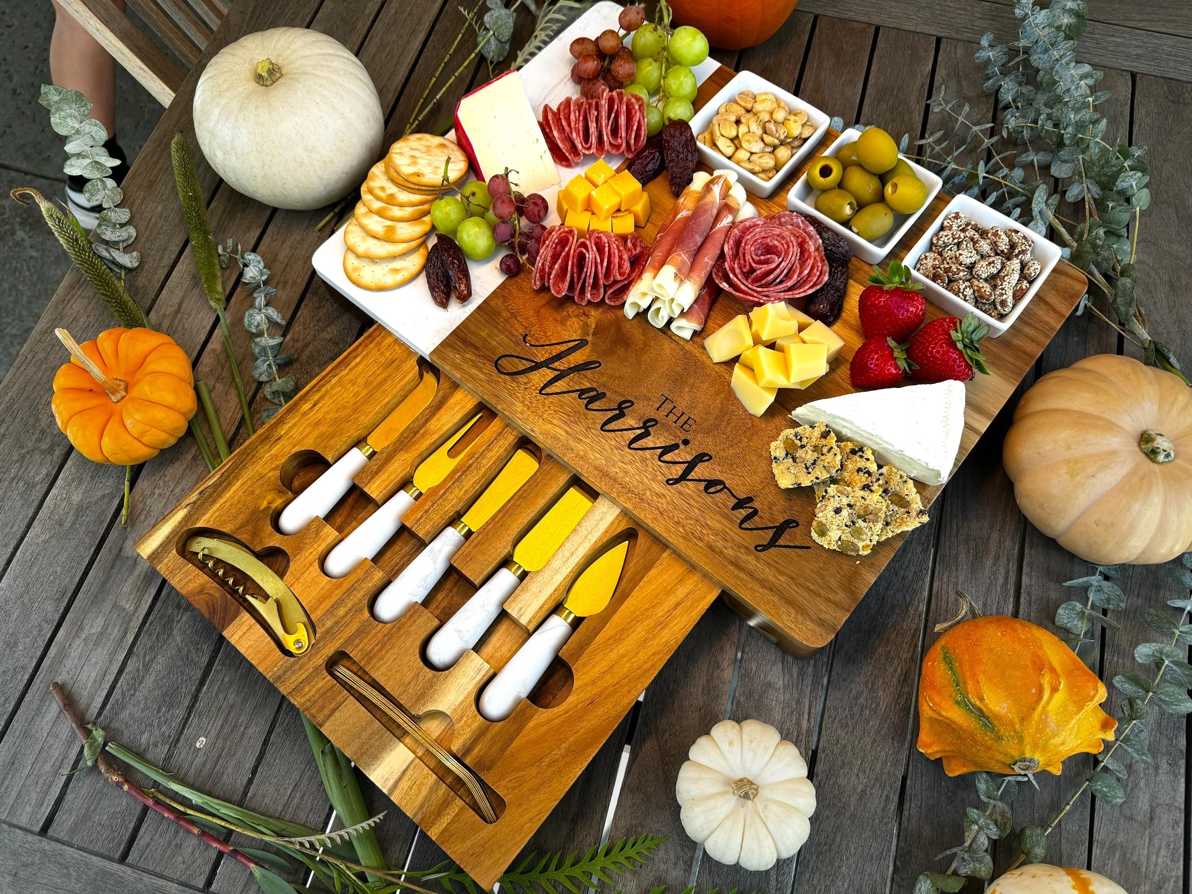 Personalized Charcuterie Board Set - 19pcs Cheese Board & Knife Gift Set with Custom Engraving | Perfect for Realtor Closing Gifts, Wedding Presents, Housewarming Parties & Entertaining Guests