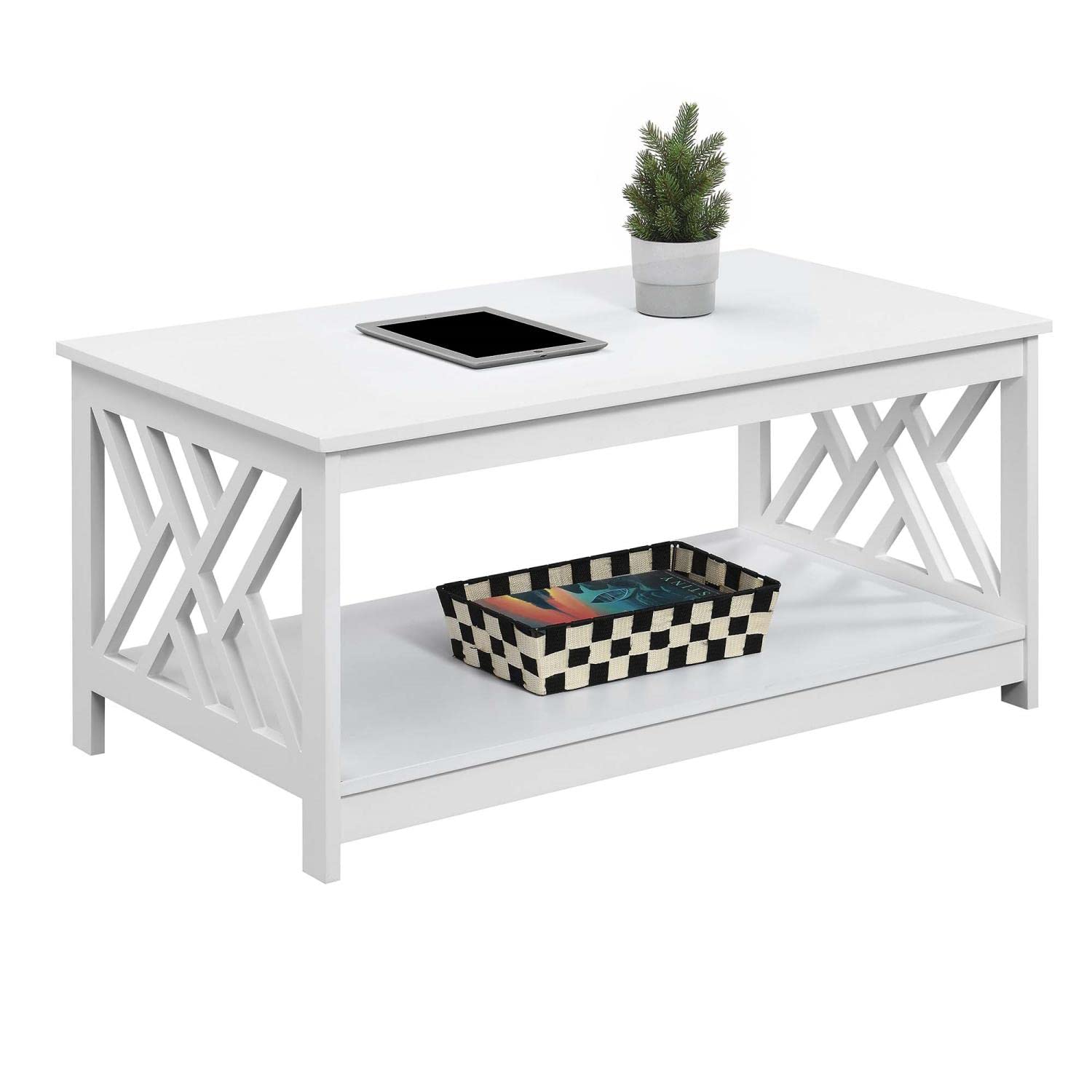 Convenience Concepts Titan White Coffee Table - Modern Living Room Furniture for Small Spaces, Home Decor, and Entertainment Areas