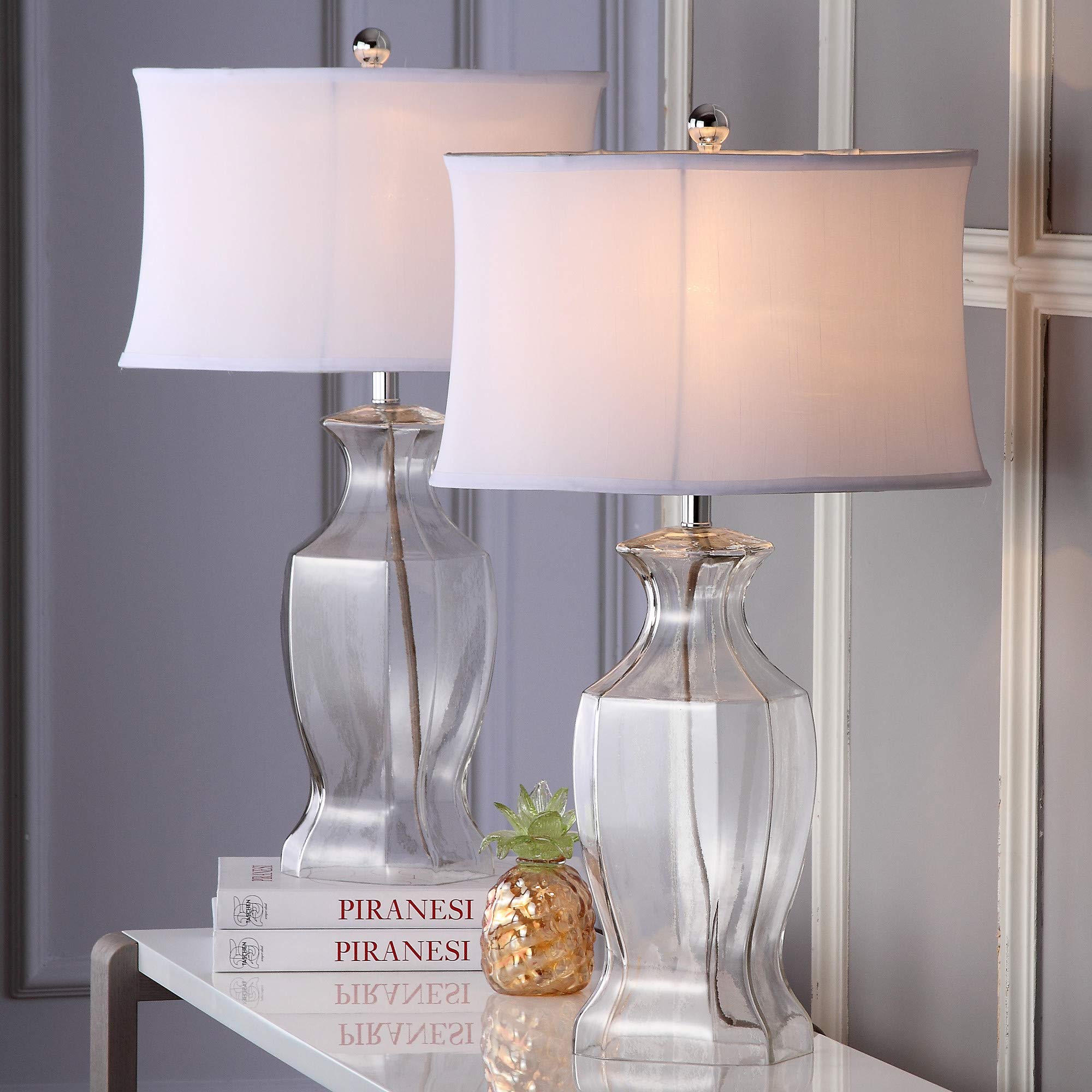 SAFAVIEH Wendy 28-inch Clear Glass Table Lamp Set of 2 with LED Bulbs - Modern Bedroom, Living Room, Home Office & Nightstand Lighting for Cozy Ambiance
