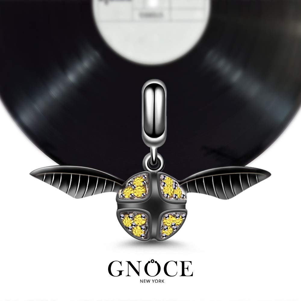 GNOCE 925 Sterling Silver Quidditch Charm Pendant - Let Us Win Black Dangle Charm for Bracelet & Necklace - Perfect for Harry Potter Fans & Movie Lovers - Great Gift for Birthdays, Cosplay & Wizarding World Enthusiasts