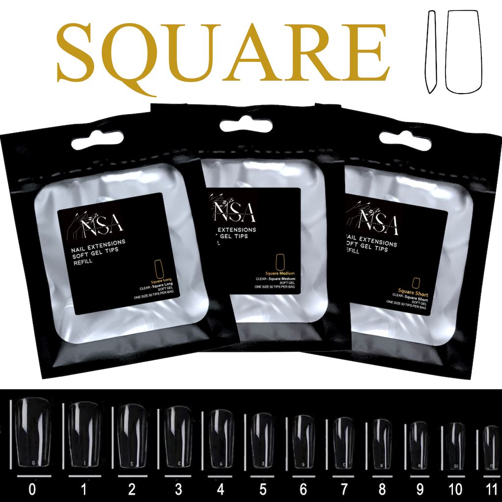 Soft Gel Nail Tips Refill Kit - 50pcs Square False Nails for DIY Manicure at Home, Salon & Special Occasions