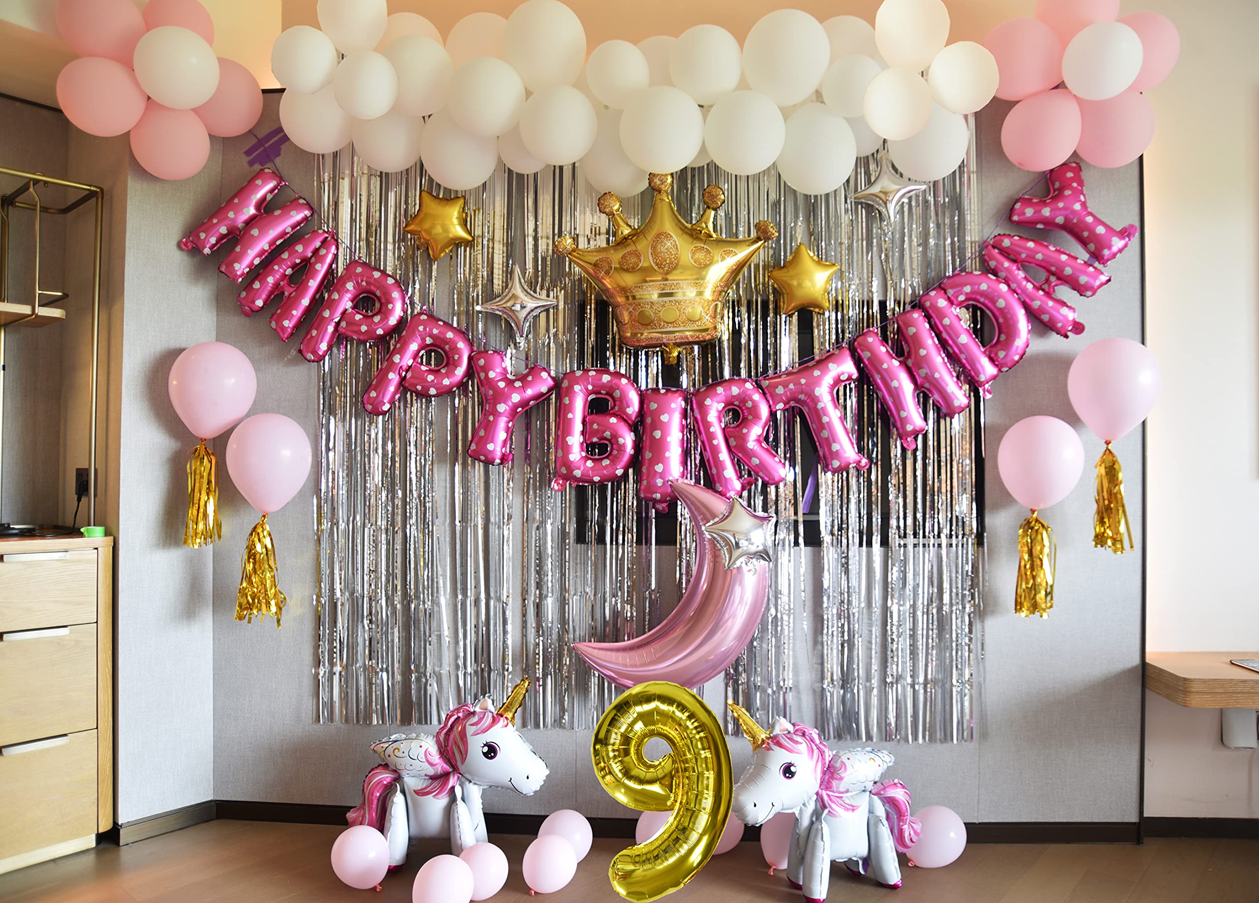 SIMON&ISAAC 9th Birthday Party Decorations for Girls - Pink Unicorn Theme Princess Party Supplies - Perfect for 9 Year Old Girl's Birthday Celebration, Baby Shower & Special Events