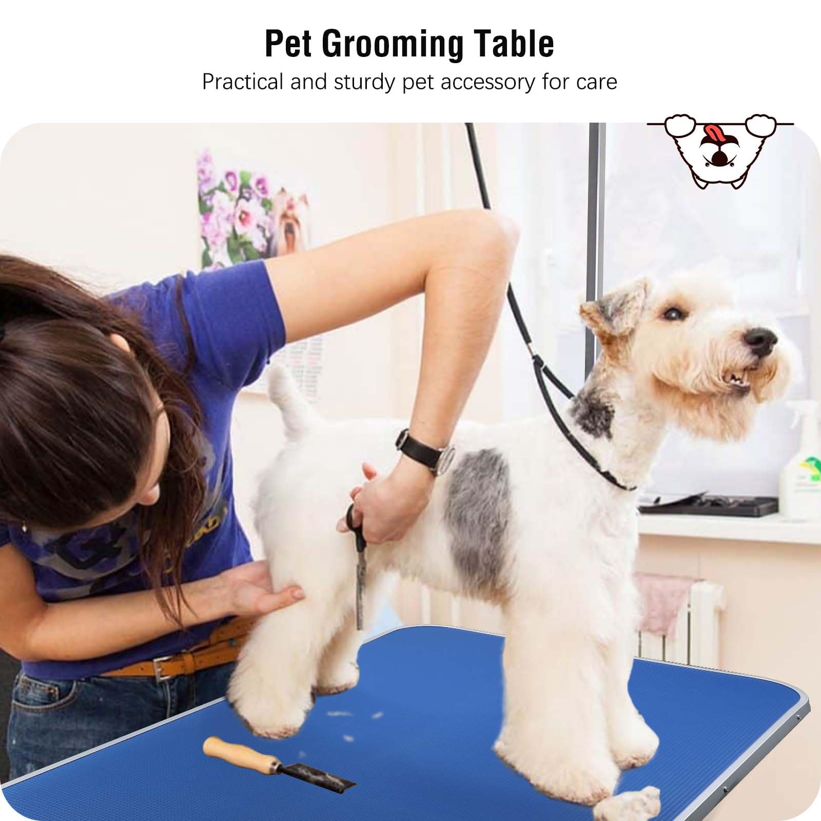 Unovivy 42-Inch Foldable & Adjustable Dog Grooming Table - Portable Pet Grooming Station with Arm Noose, Mesh Tray & 300lb Capacity (Blue) | Perfect for Professional Groomers, Home Pet Care & Mobile Grooming Services