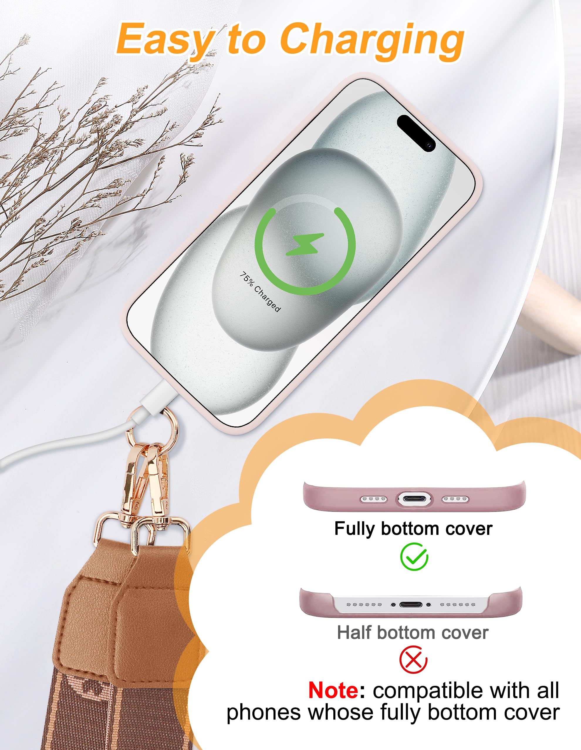 Jusy Clip and Go Strap for Phone with Wallet Crossbody - Adjustable Multifunction Lanyard with Zippered Pouch & Leather Wallet for iPhone, Samsung & All Smartphones (Brown) - Perfect for Travel, Shopping & Hands-Free Convenience