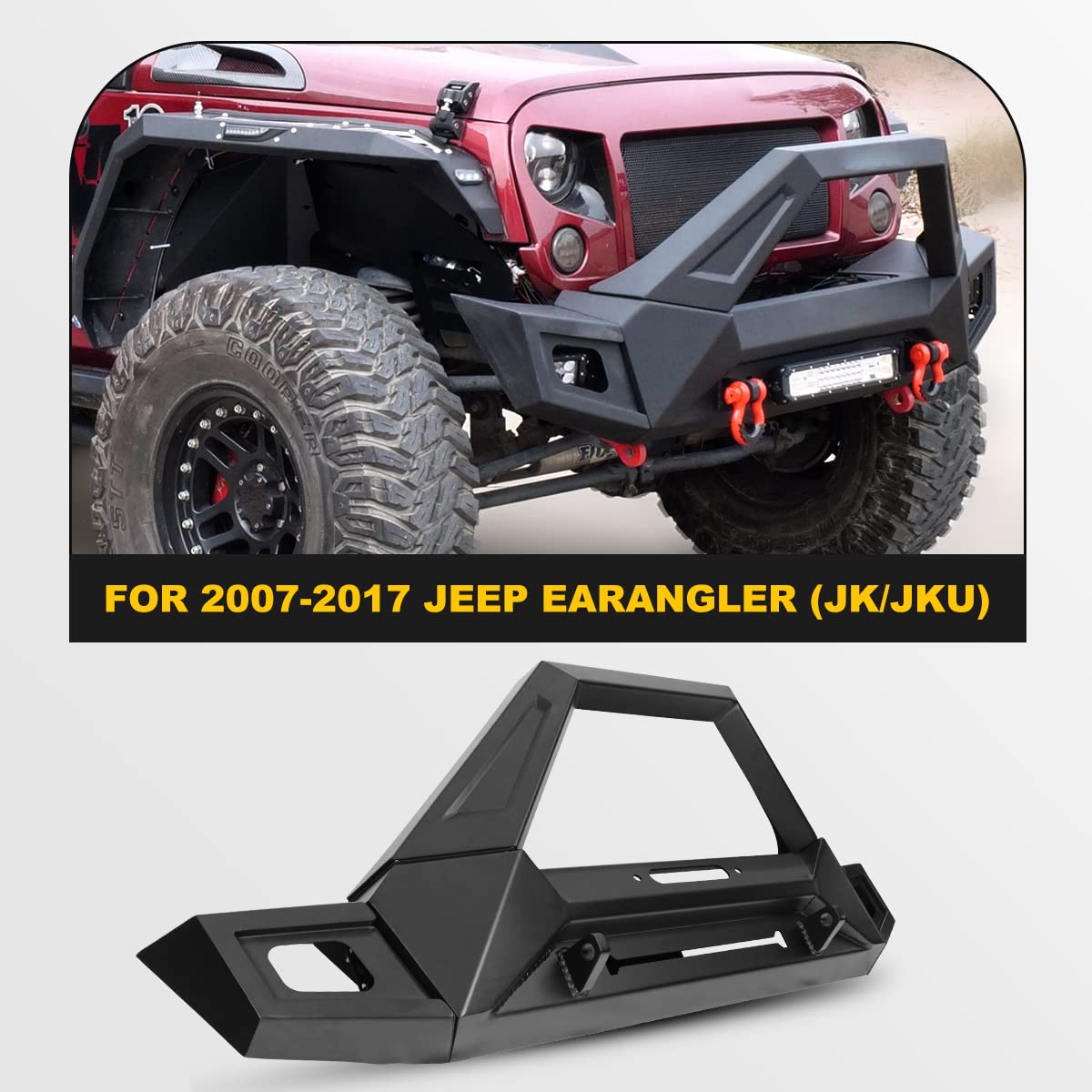 Hawkley Rock Crawler Full Width Front Bumper with LED Lights, D-Rings & Winch Plate - Compatible with Jeep Wrangler JK (2007-2018), JL (2018-2025) & Gladiator JT (2020-2025) - Heavy Duty Off-Road Protection for Trail Riding & Rock Crawling