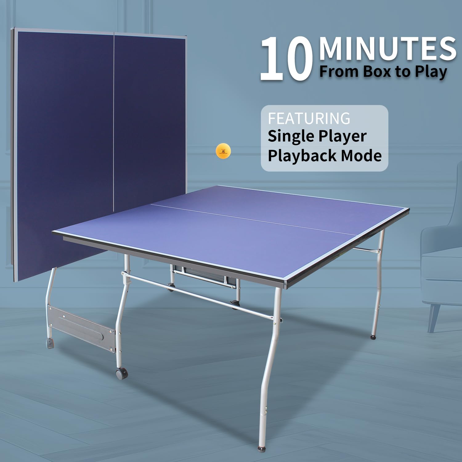 8ft Portable Folding Ping Pong Table Set - Indoor/Outdoor Table Tennis Game with Net, 2 Paddles & 3 Balls for Adults & Teens | Perfect for Backyard Parties, Game Rooms & Family Fun