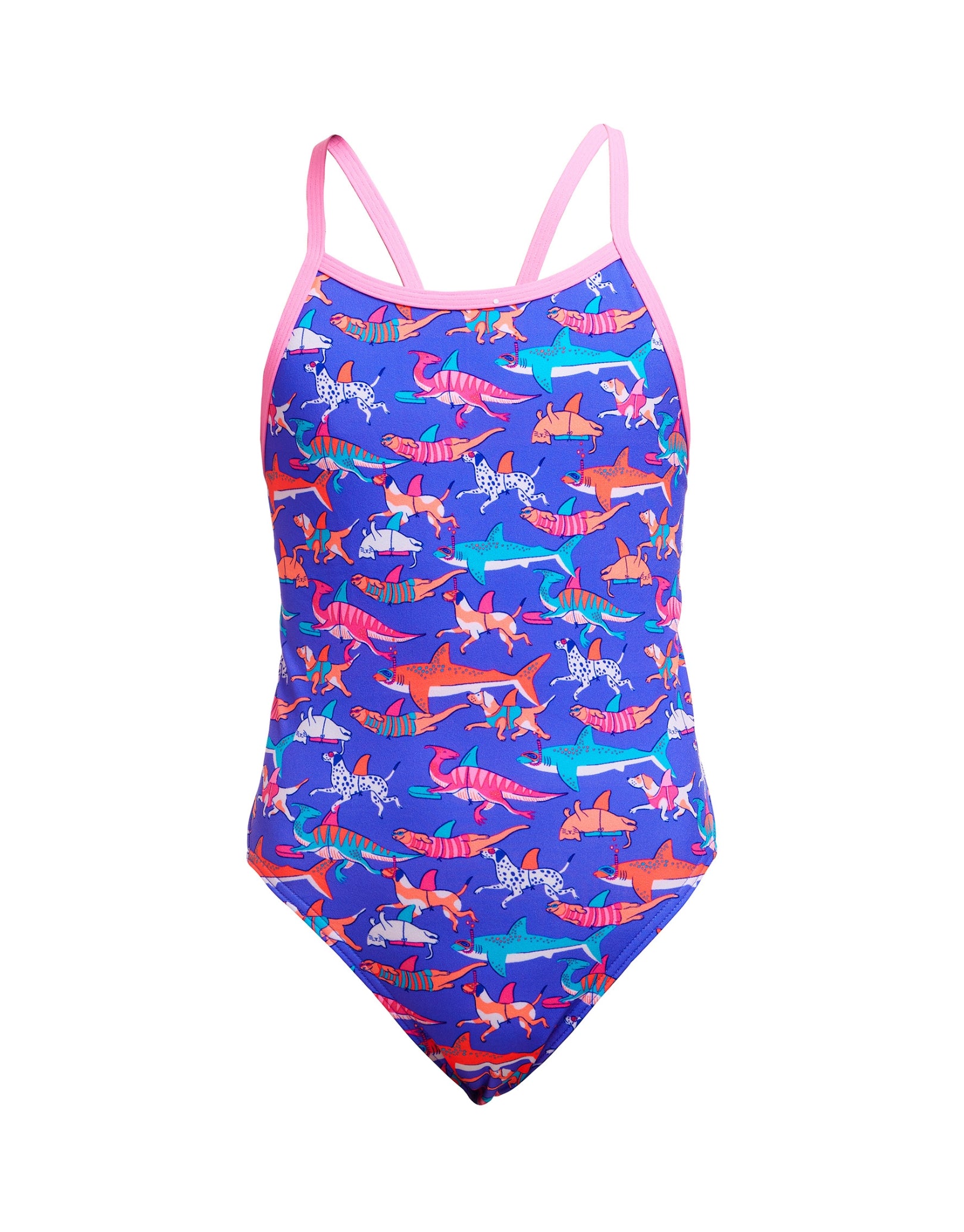 Girls One Shoulder Dog Print Swimsuit - Purple & Multi Color Bathing Suit for Kids, Beach & Pool Party Wear