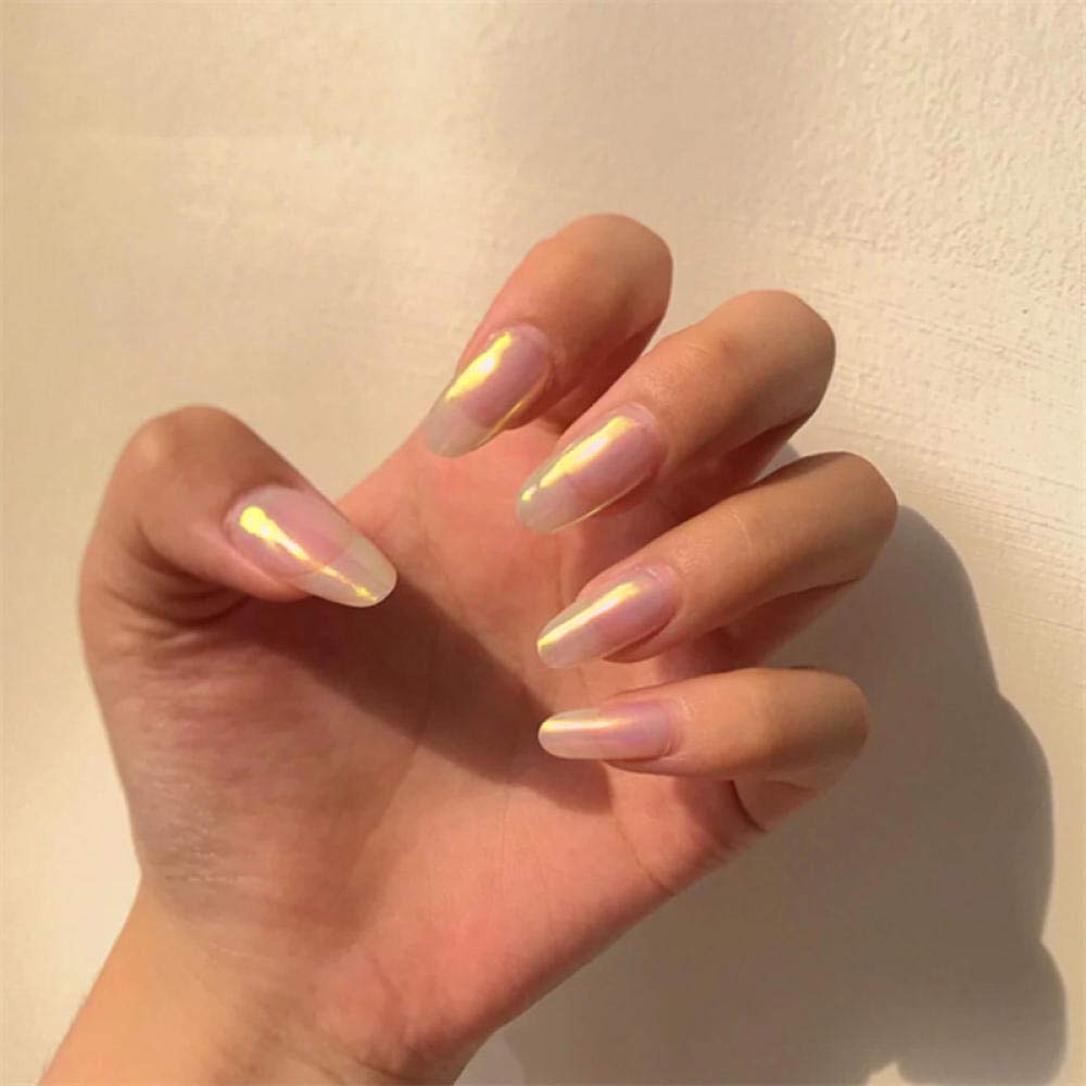 HUJL False Nails - Pearl Mirror Press On Nails | Fashionable Fake Nail Stickers for Women | Full Coverage Artificial Nails with Easy Application | Perfect for Parties, Weddings & Daily Wear