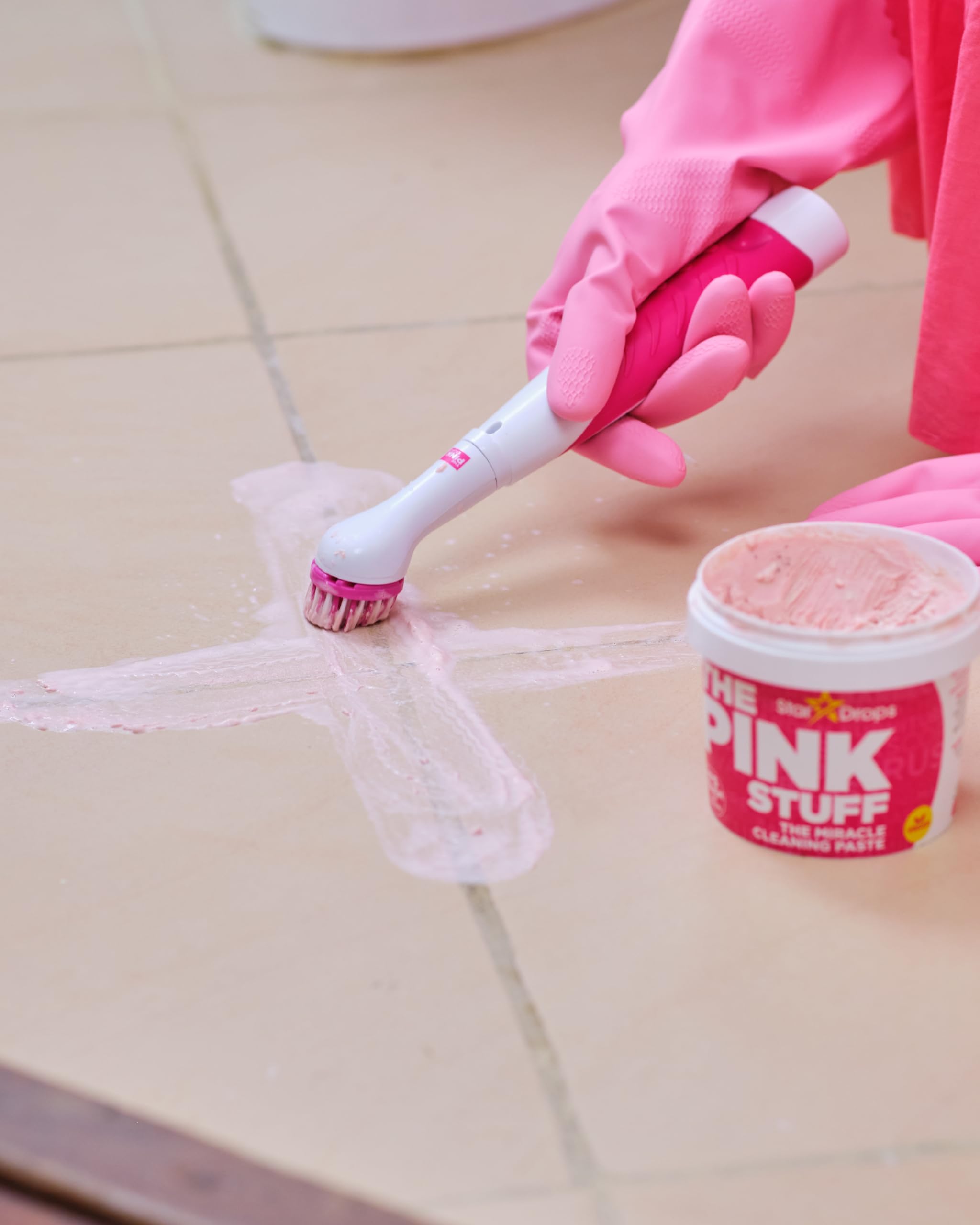 Stardrops The Pink Stuff Miracle Scrubber Kit - 4 Cleaning Brush Heads for Kitchen, Bathroom & Tough Stains | Heavy Duty Scrub Pads for Pots, Pans, Tiles & Grout