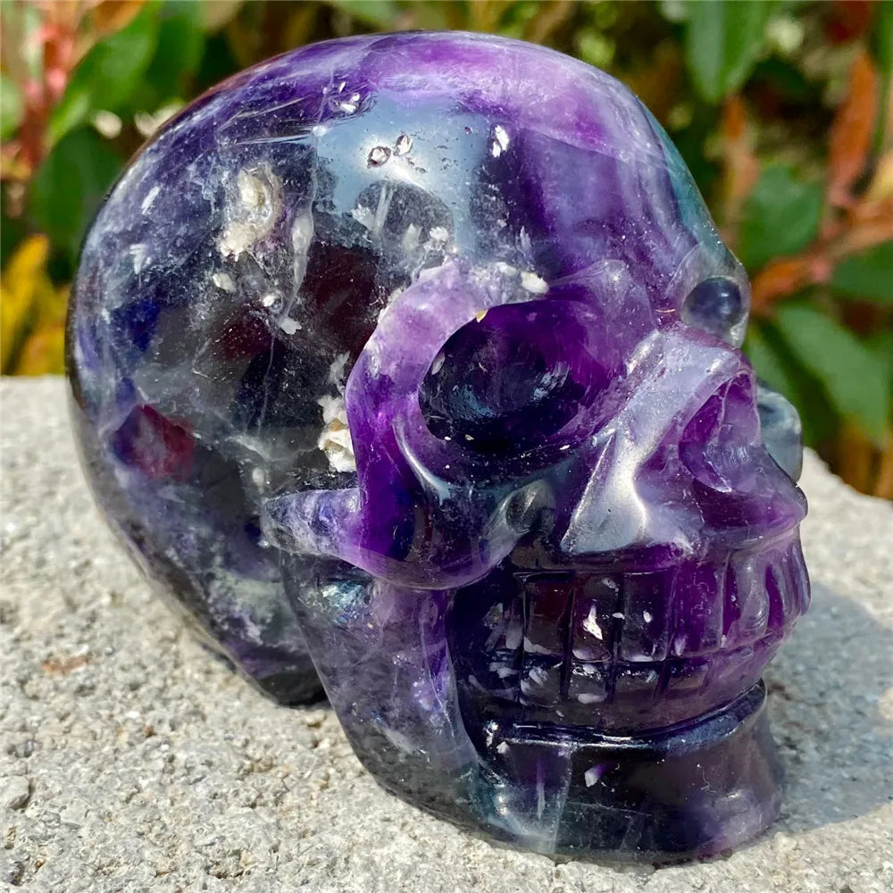 Natural Fluorite Skull Crystal - Hand Carved Healing Stone for Reiki, Meditation & Energy Work - Unique Office Decor & Spiritual Gift for Home, Yoga Studio or Meditation Space