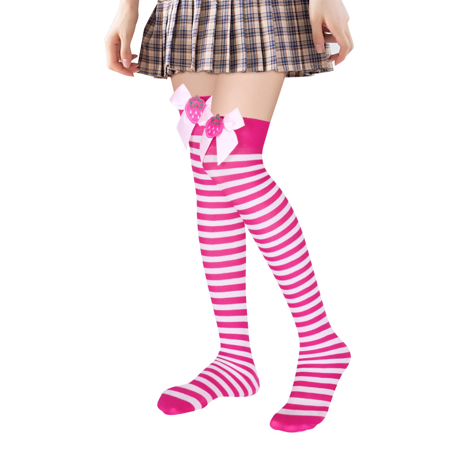 Benefeet Women's Thigh High Socks - Argyle Striped Over Knee Stockings for Party & Cosplay