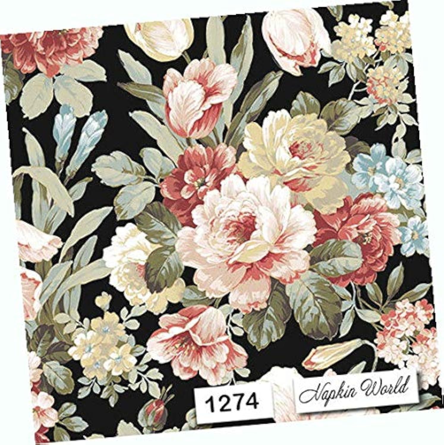 Elegant Black Floral Paper Napkins - 6.5