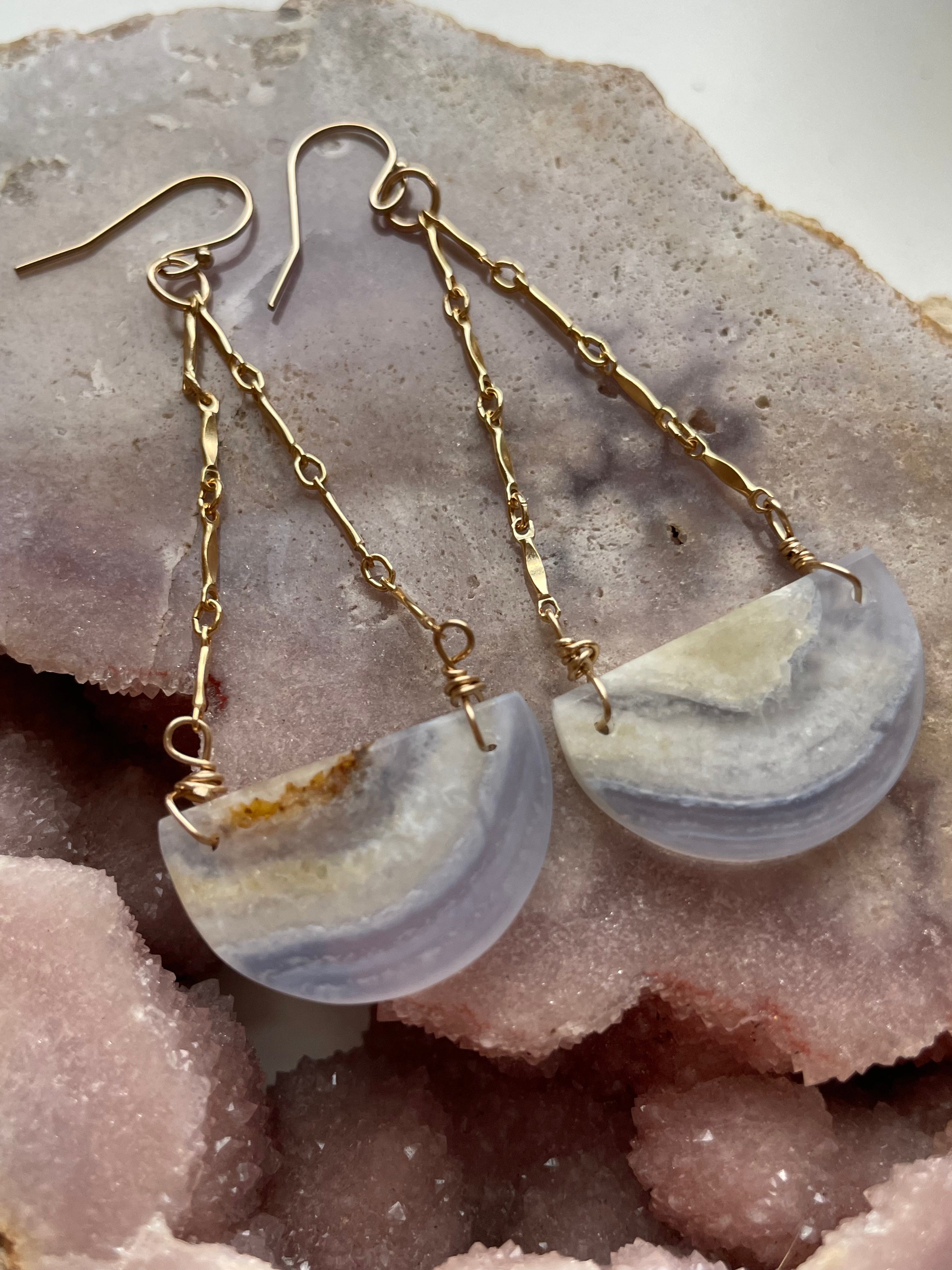 Blue Lace Agate Earrings 14K Gold Filled - Elegant Dangle Earrings for Women, Perfect for Wedding, Party & Everyday Wear