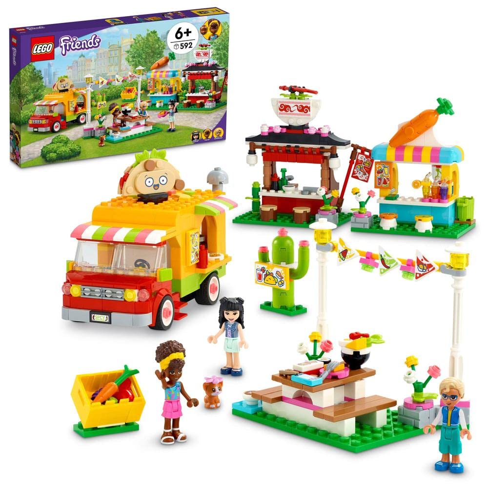 LEGO Friends 41701 Street Food Market Building Toy Set - Creative Play for Kids, Collectible Mini-Doll Figures - Perfect for Birthday Gifts & Pretend Play Scenes
