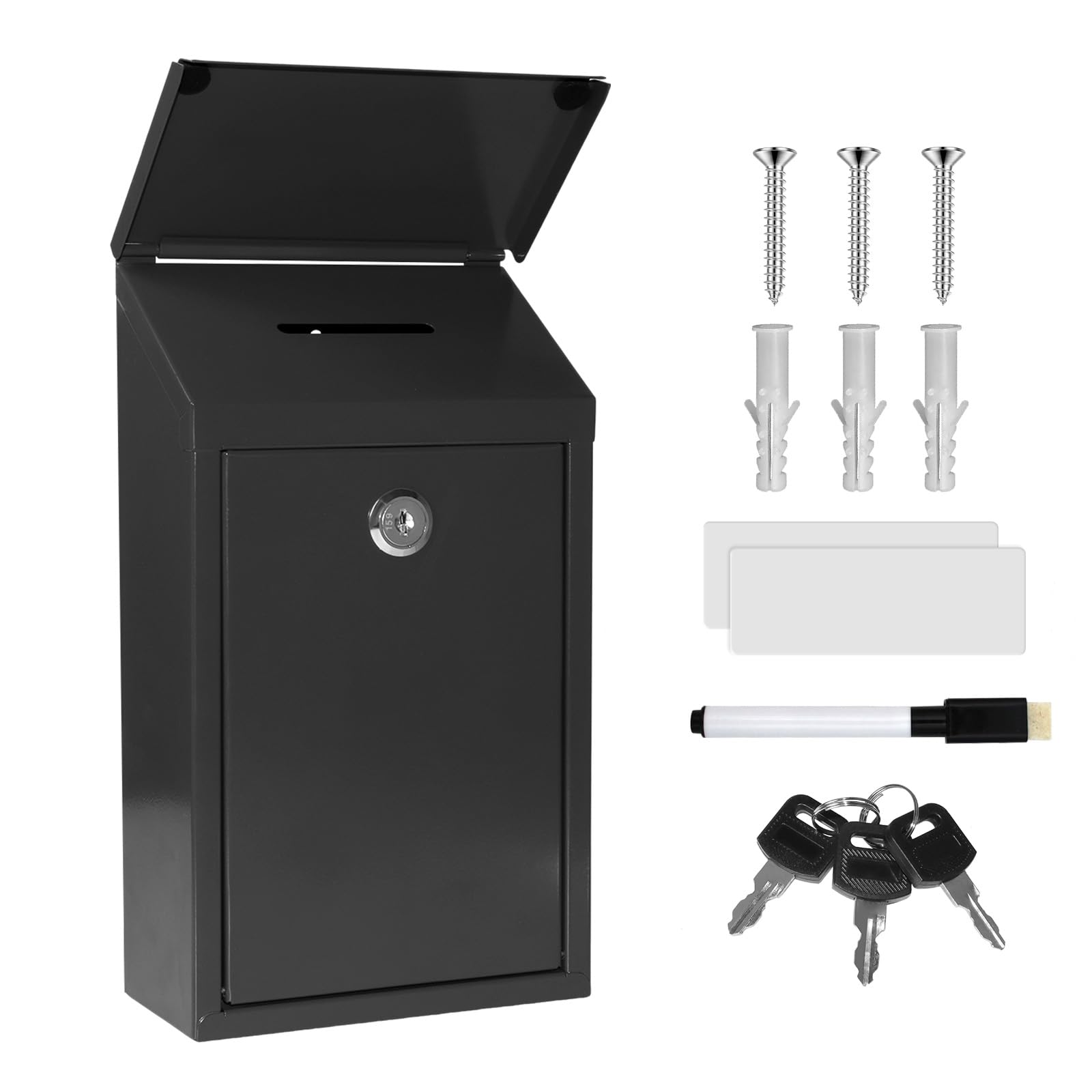 Secure Locking Metal Suggestion Box with Key - 10.2×5.6×2.8 Inch Wall Mount Drop Box for Donations, Ballots & Confidential Mail - Durable Collection Mailbox for Home, Office & Outdoor Use (Black) - Perfect for Community Centers, Voting Stations & Anonymous Feedback Collection