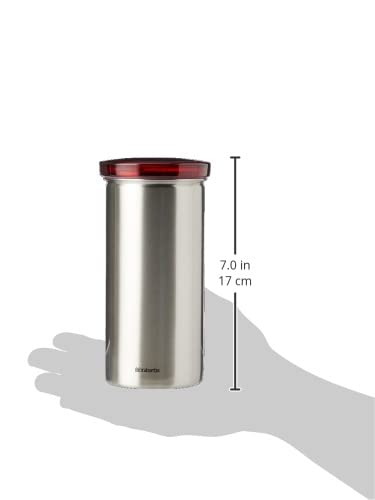 Brabantia Senseo Coffee Pod Storage Jar - Airtight Container with Matt Steel Fingerprint Proof Red Lid - Perfect for Kitchen Countertop & Coffee Station Organization