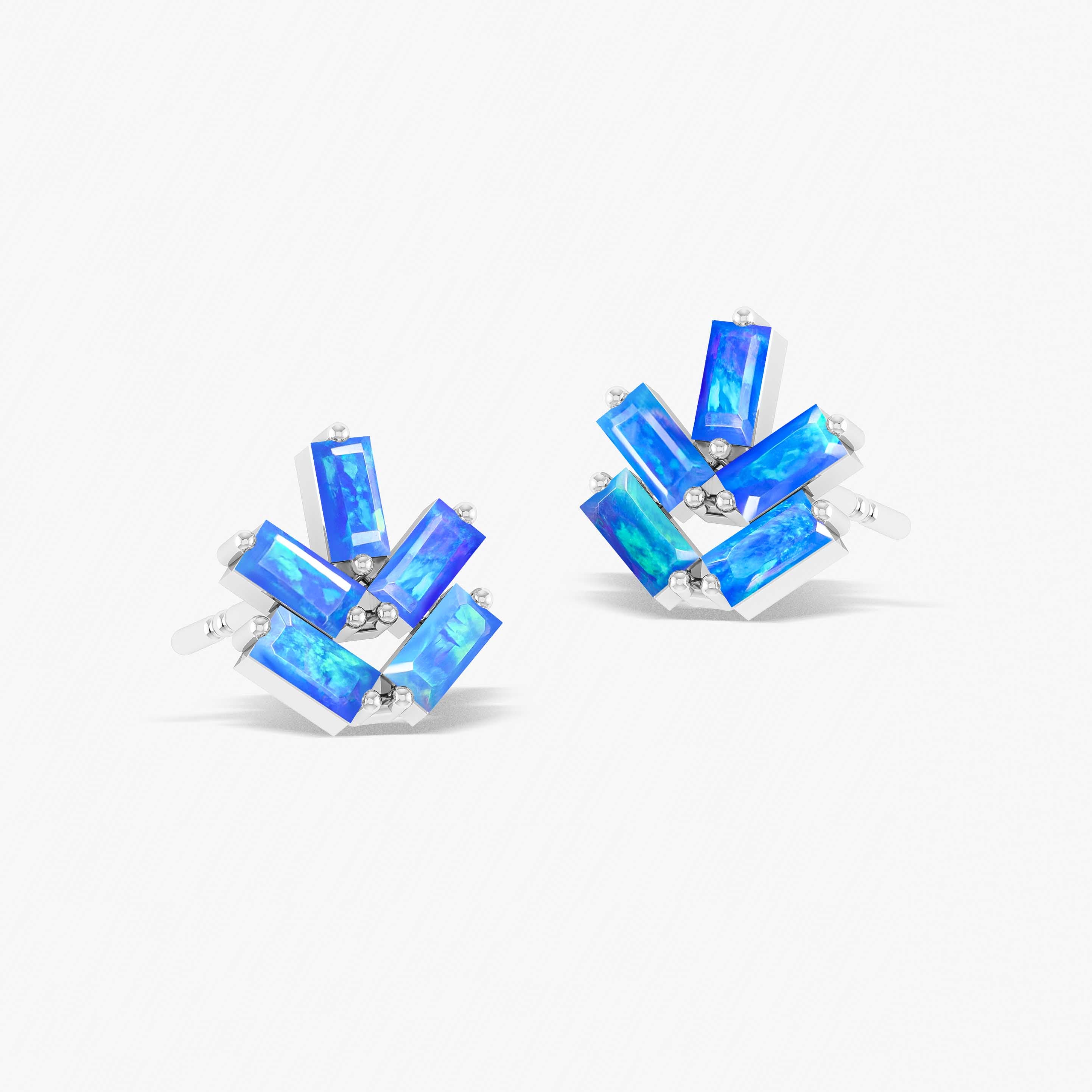 Blue Opal Baguette Stud Earrings for Women - Dainty Gemstone Jewelry for Everyday Wear & Special Occasions
