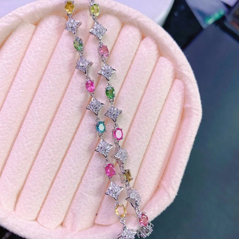 Natural Tourmaline Bracelet for Women - October Birthstone Jewelry with Adjustable Chain | Elegant Gift for Birthday, Anniversary & Everyday Wear | FME B051
