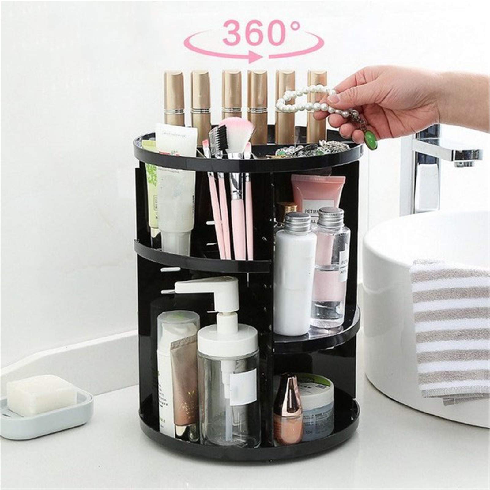 360° Rotating Makeup Organizer - Adjustable Cosmetic Storage Stand for Makeup Brushes, Lipsticks & Skincare | Perfect for Dresser, Bedroom & Bathroom Vanity Organization (White)