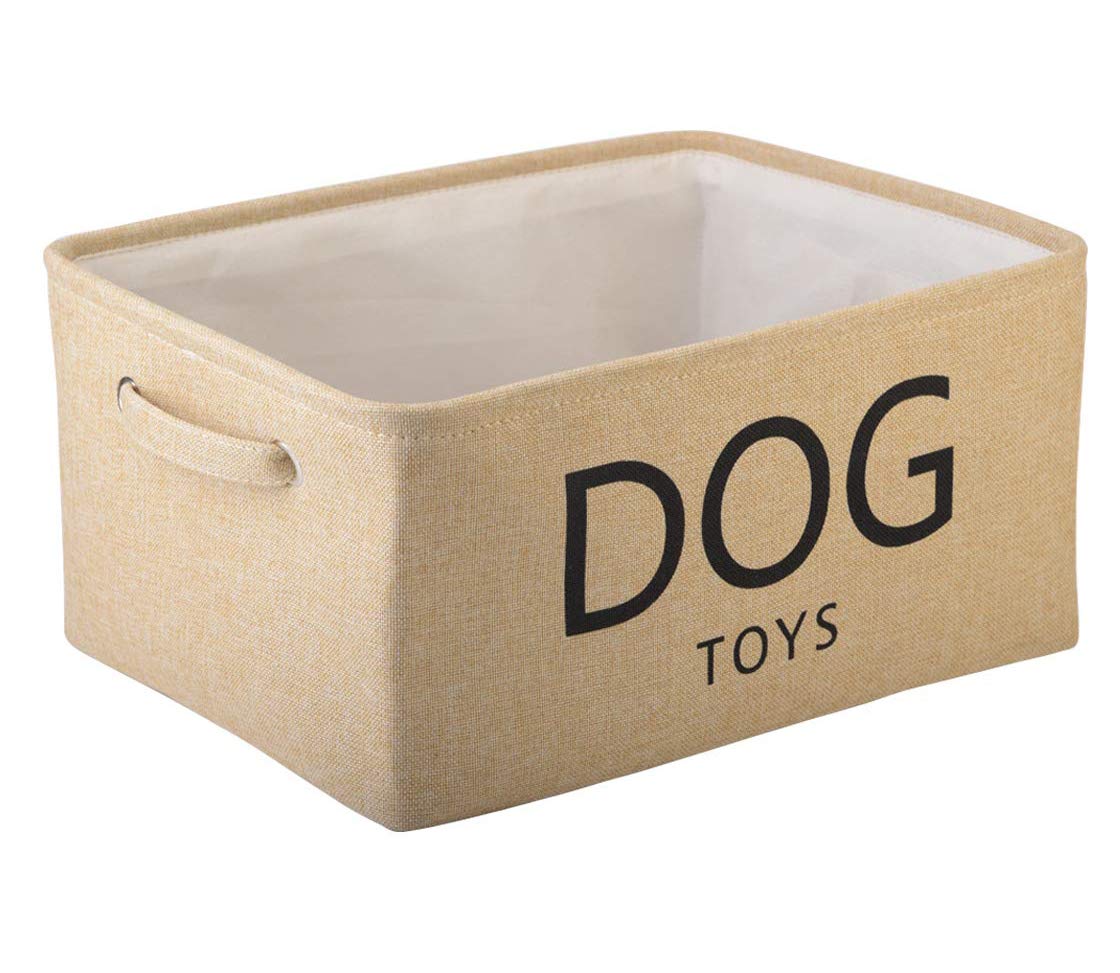 Durable Canvas Pet Toy Storage Basket with Handles - Organize Dog Toys, Clothes & Accessories - Perfect for Living Room, Bedroom or Pet Play Area