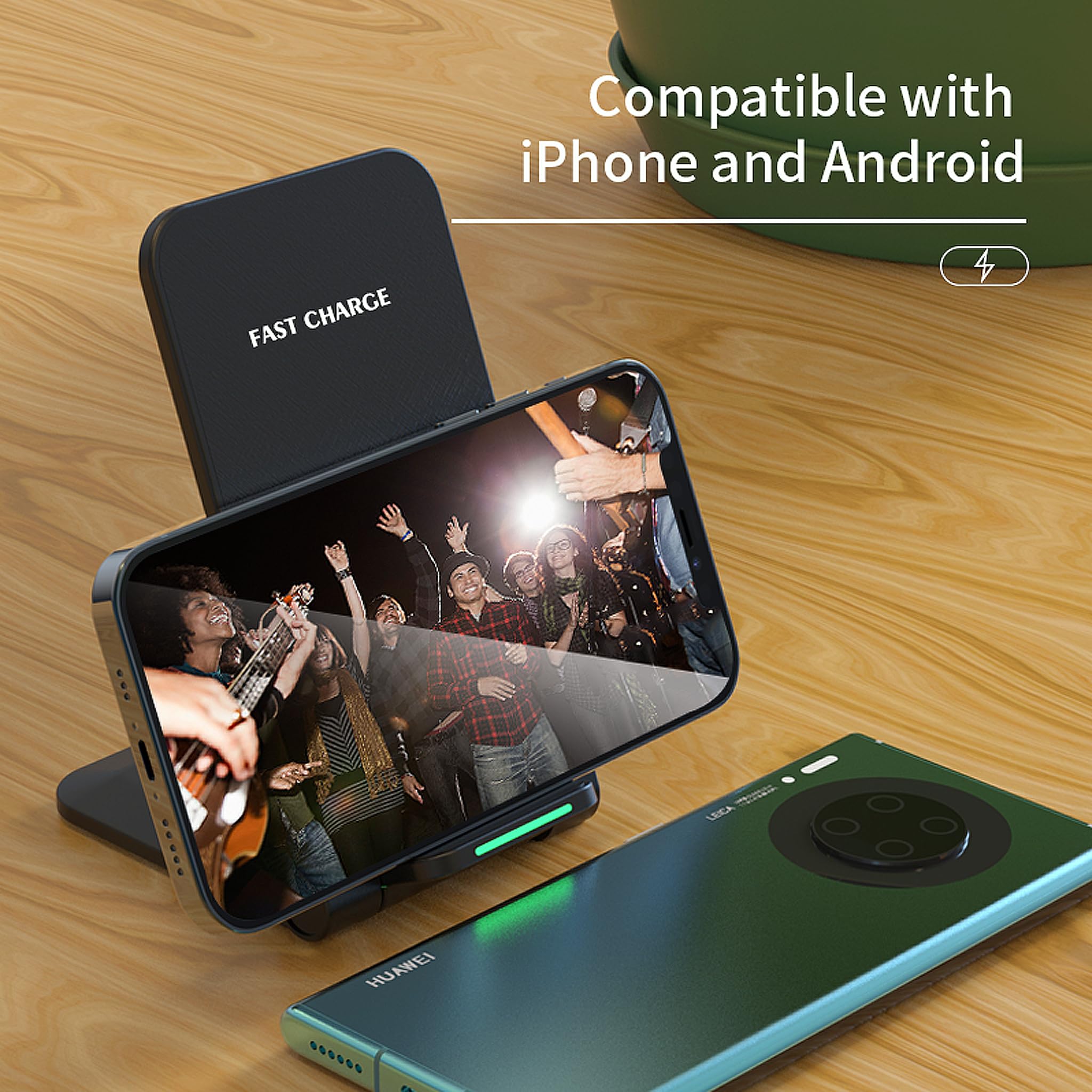 Pipestation 15W Fast Wireless Charger Stand for iPhone & Samsung - Qi Certified Wireless Charging Station for iPhone 15/14/13/12/11, Samsung S23/S22/S21 - Adjustable Phone Stand (Black) | Perfect for Bedside, Office & Travel Charging