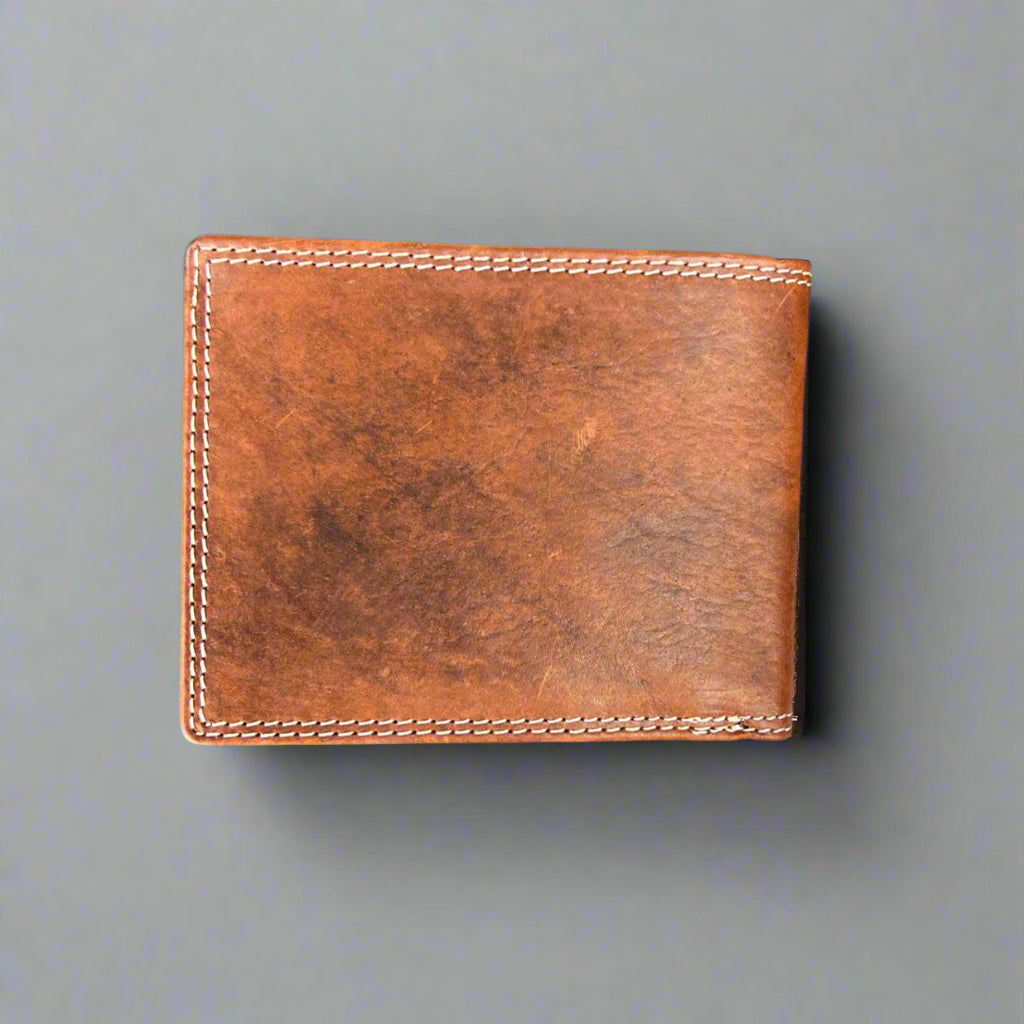 Men's Genuine Cow Leather Wolf Embossed Bifold Wallet - RFID Blocking Slim Wallet for Everyday Carry & Gift