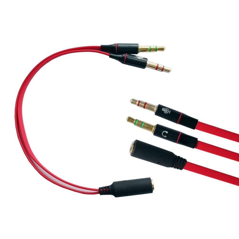 3.5mm Headphone Splitter - Female to Dual Male Audio Y Cable for PC, Smartphone, Laptop - Upgraded Red Adapter for Gaming, Music, and Conference Calls